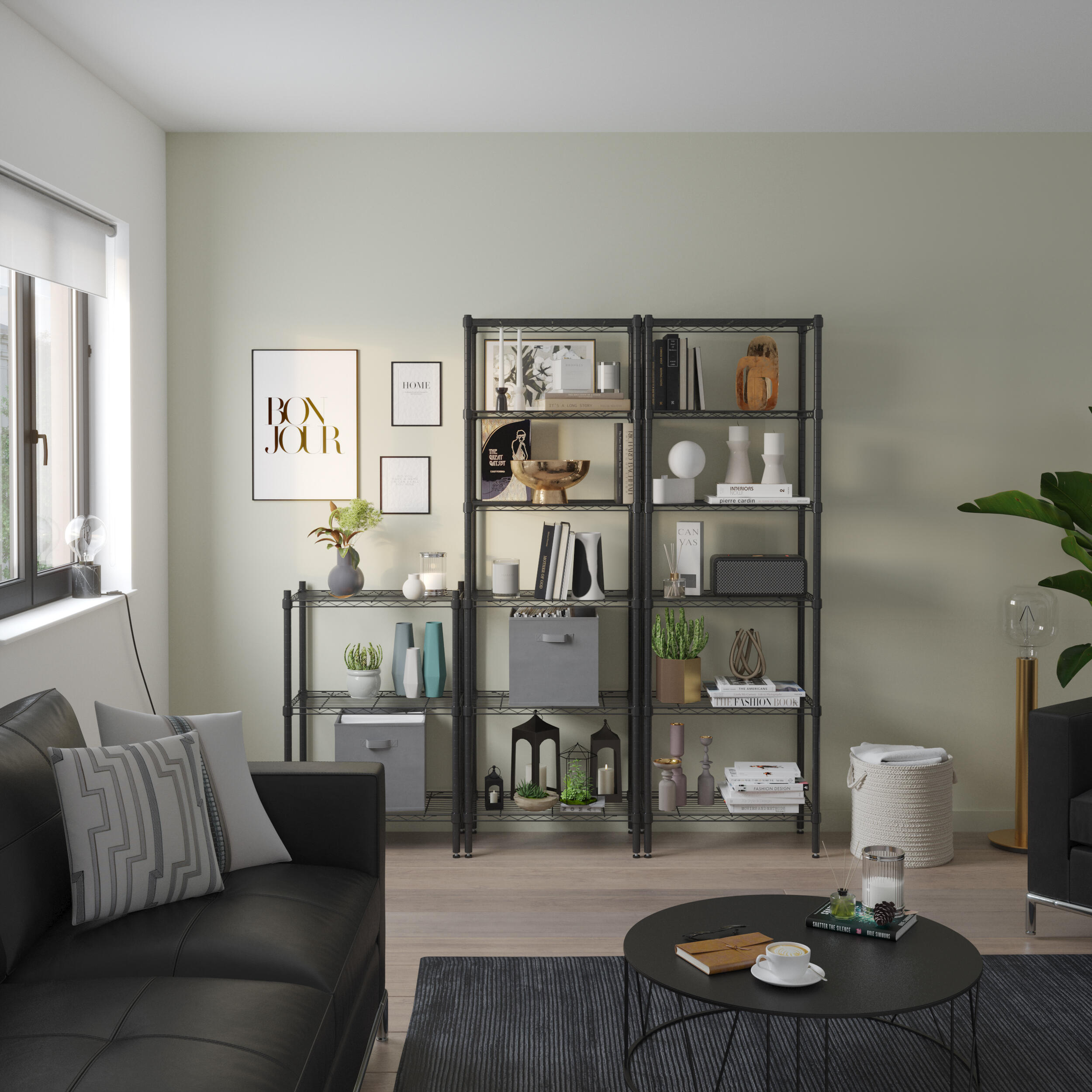 Etagère acier chromé noir SPACEO 1 tablette,l.60 x H.180 x P.35 cm - 4