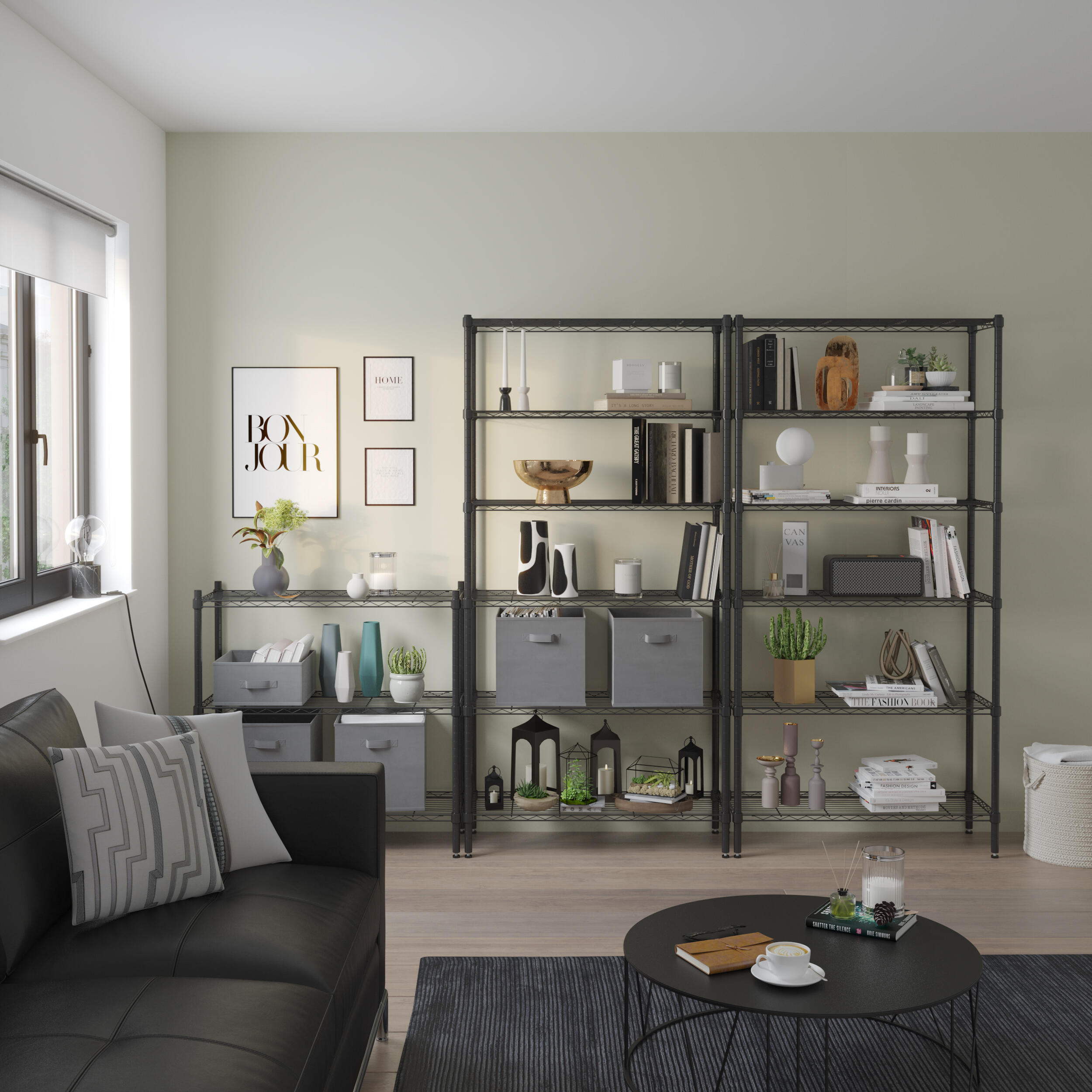 Etagère acier chromé noir SPACEO 6 tablettes, l.90 x H.180 x P.35 cm - 4