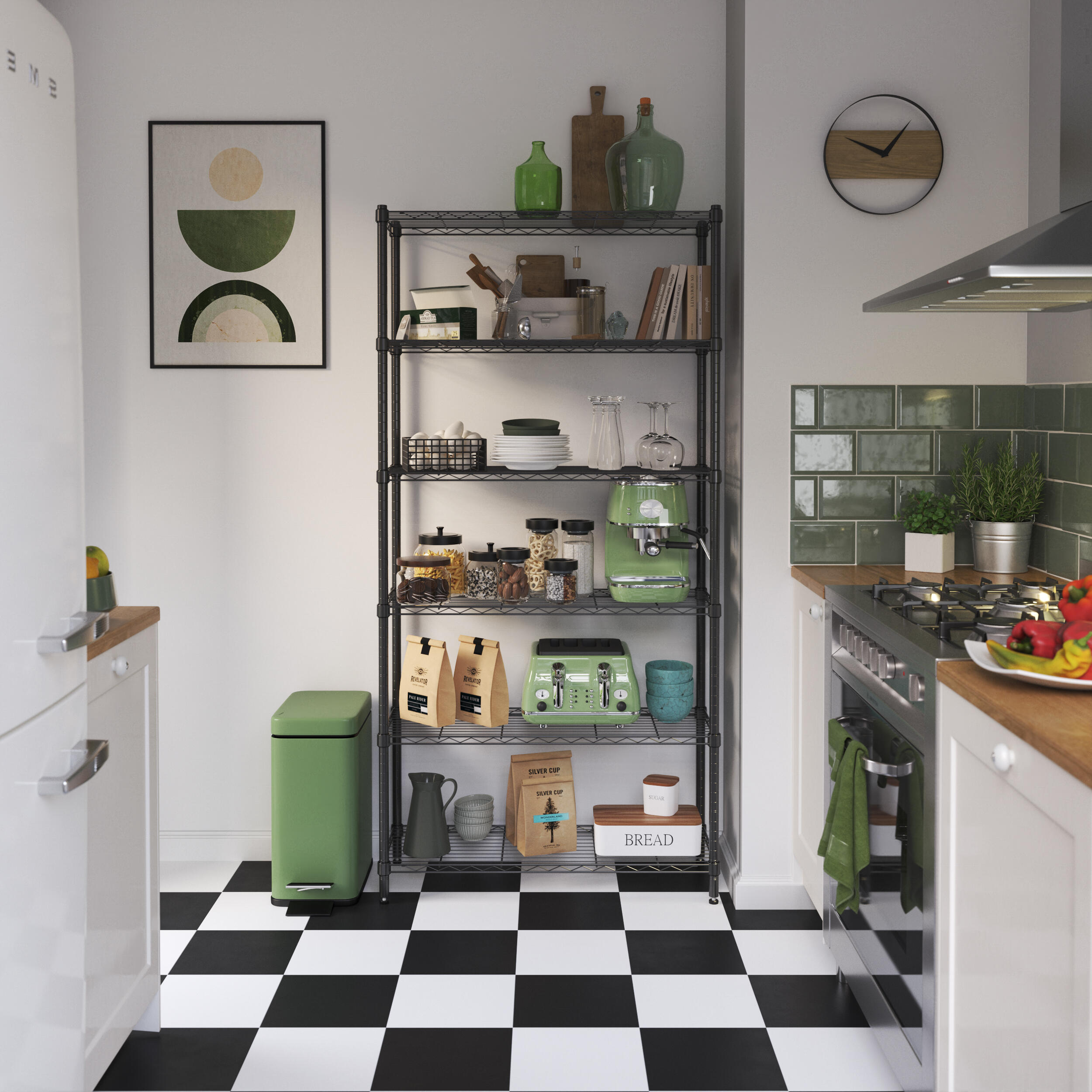 Etagère acier chromé noir SPACEO 6 tablettes, l.90 x H.180 x P.35 cm - 3