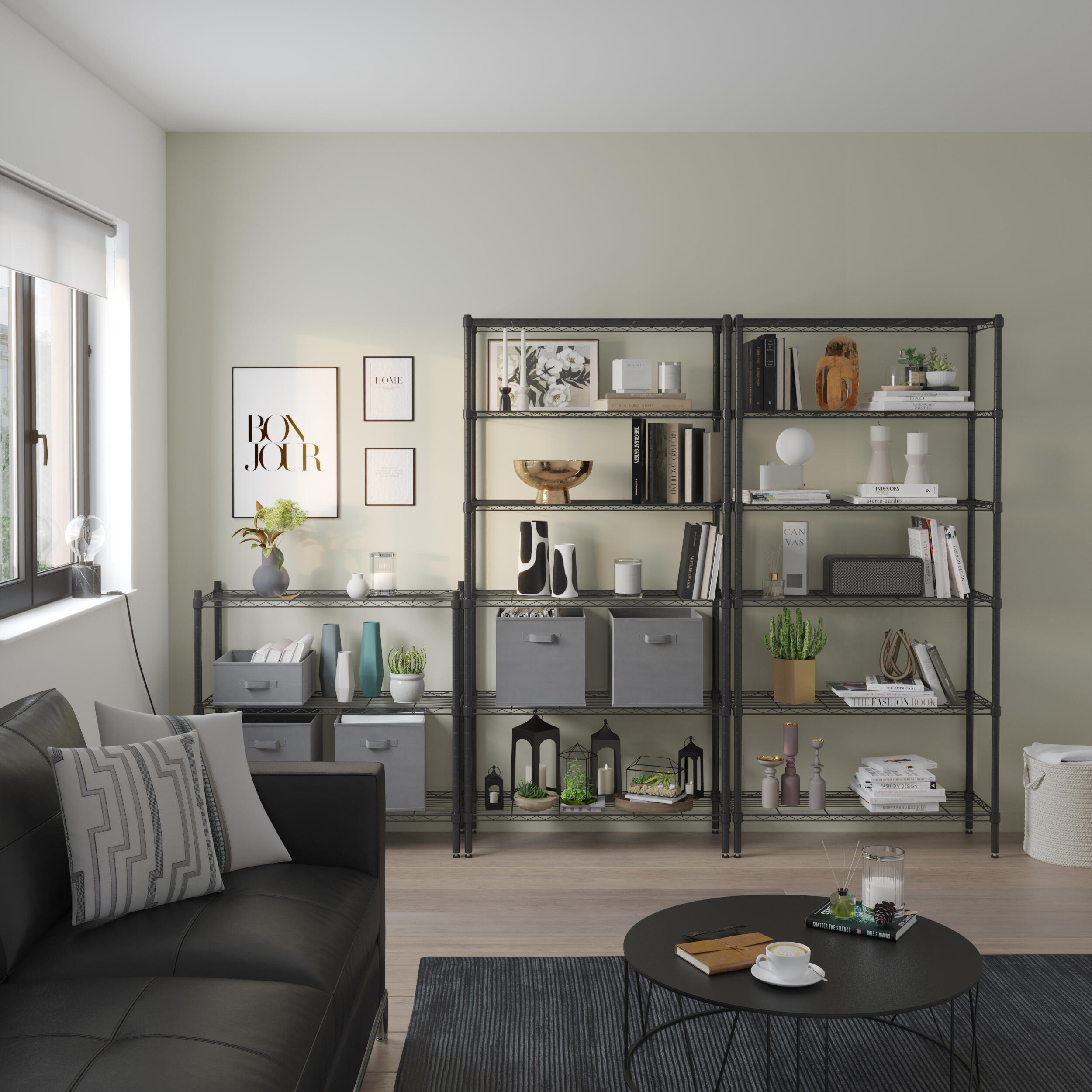 Etagère acier chromé noir SPACEO 6 tablettes, l.90 x H.180 x P.35 cm - 2