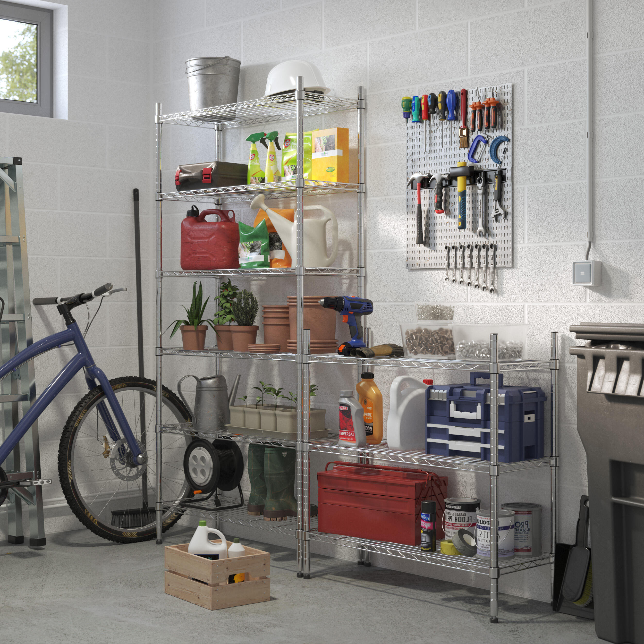 Etagère acier chromé SPACEO 6 tablettes, l.90 x H.180 x P.35 cm - 4