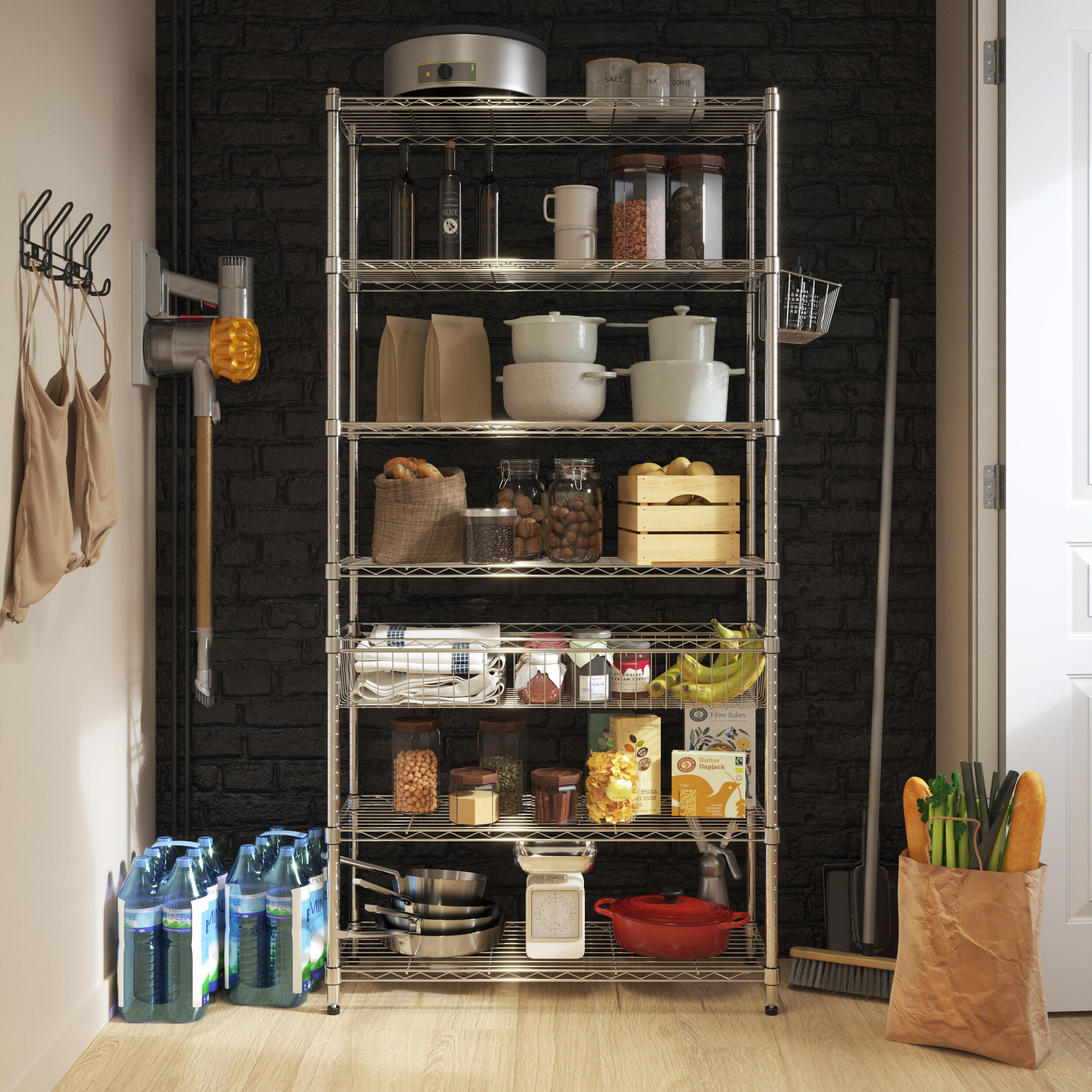 Etagère acier chromé SPACEO 6 tablettes, l.90 x H.180 x P.35 cm - 2