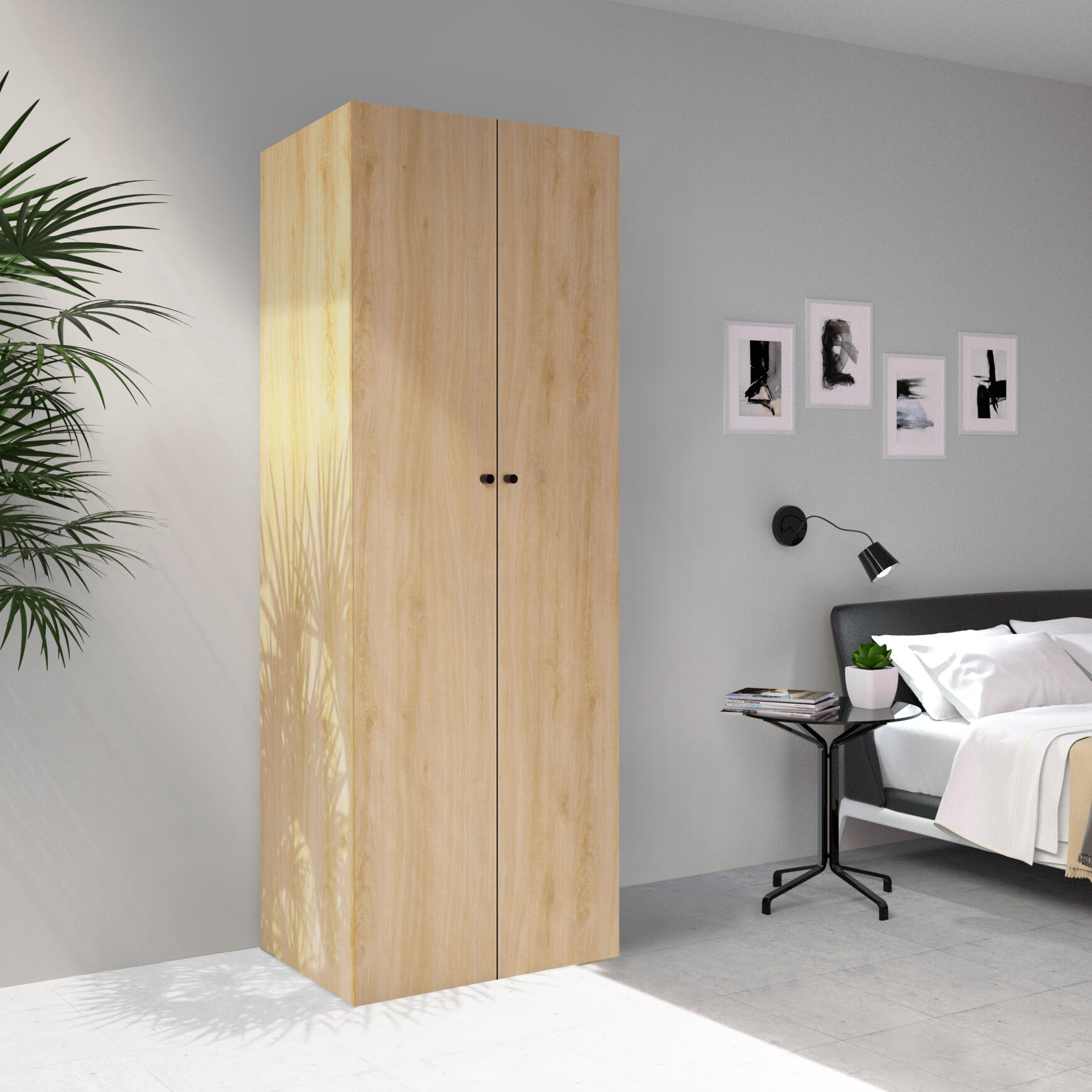 Armario ropero puerta abatible spaceo home mallorca roble 80x200x60 cm