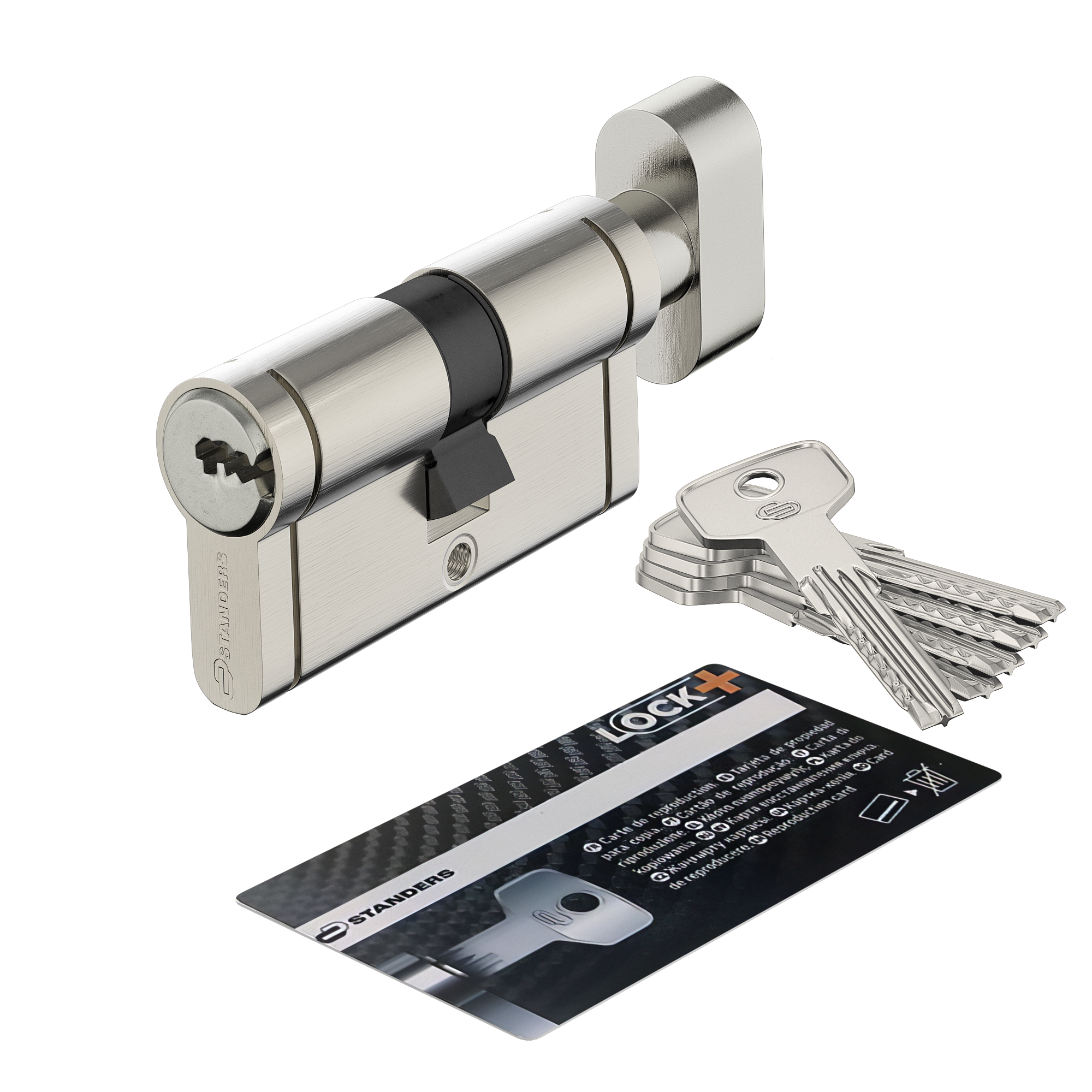 Bombín para cerradura con botón standers lock+ de 30 + 30 mm niquelado
