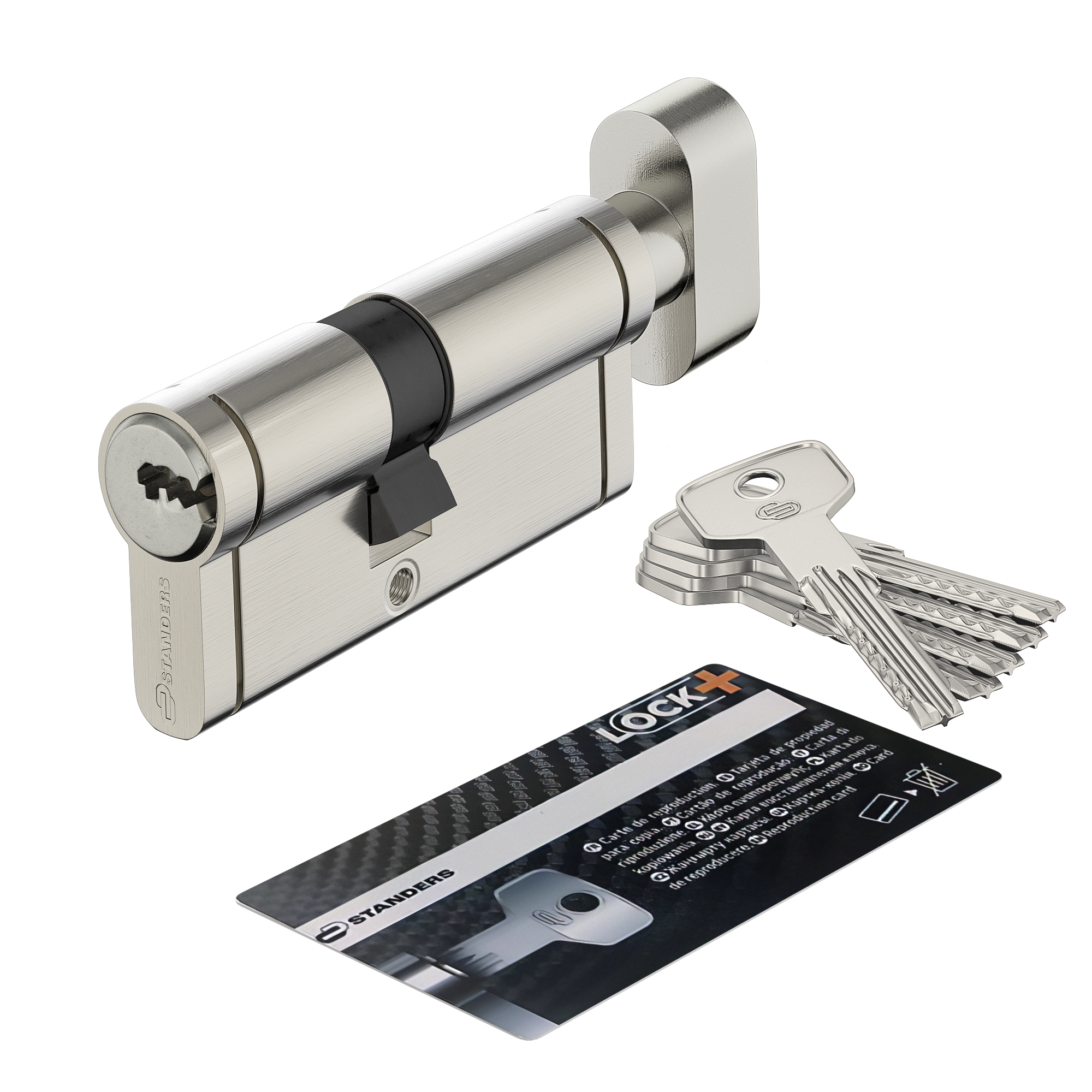 Bombín para cerradura con botón standers lock+ de 30 + 40 mm niquelado