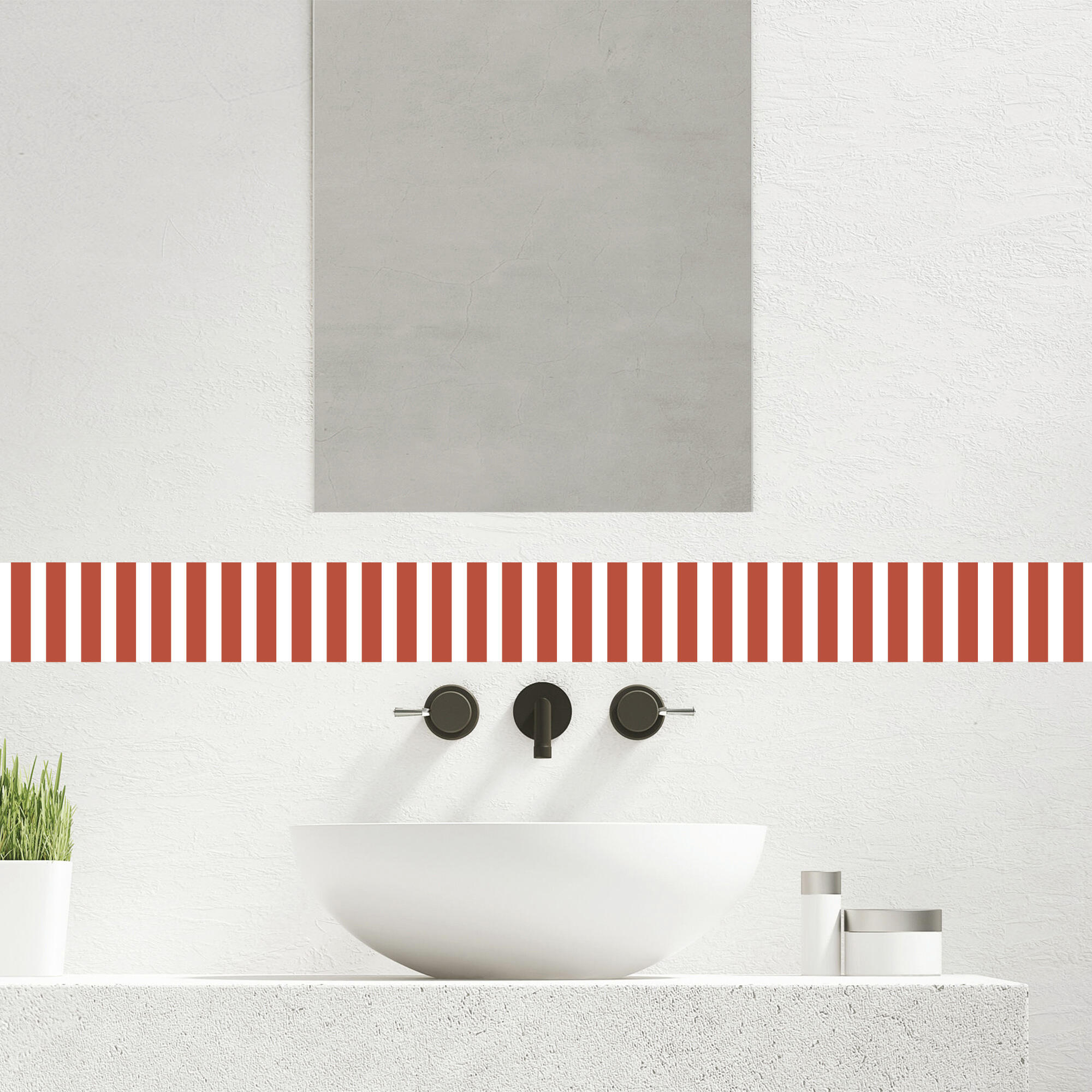 Cenefa adhesiva PVC lavable Urban city Rayas Arthuro rojo 10 cm x 3 m - 2