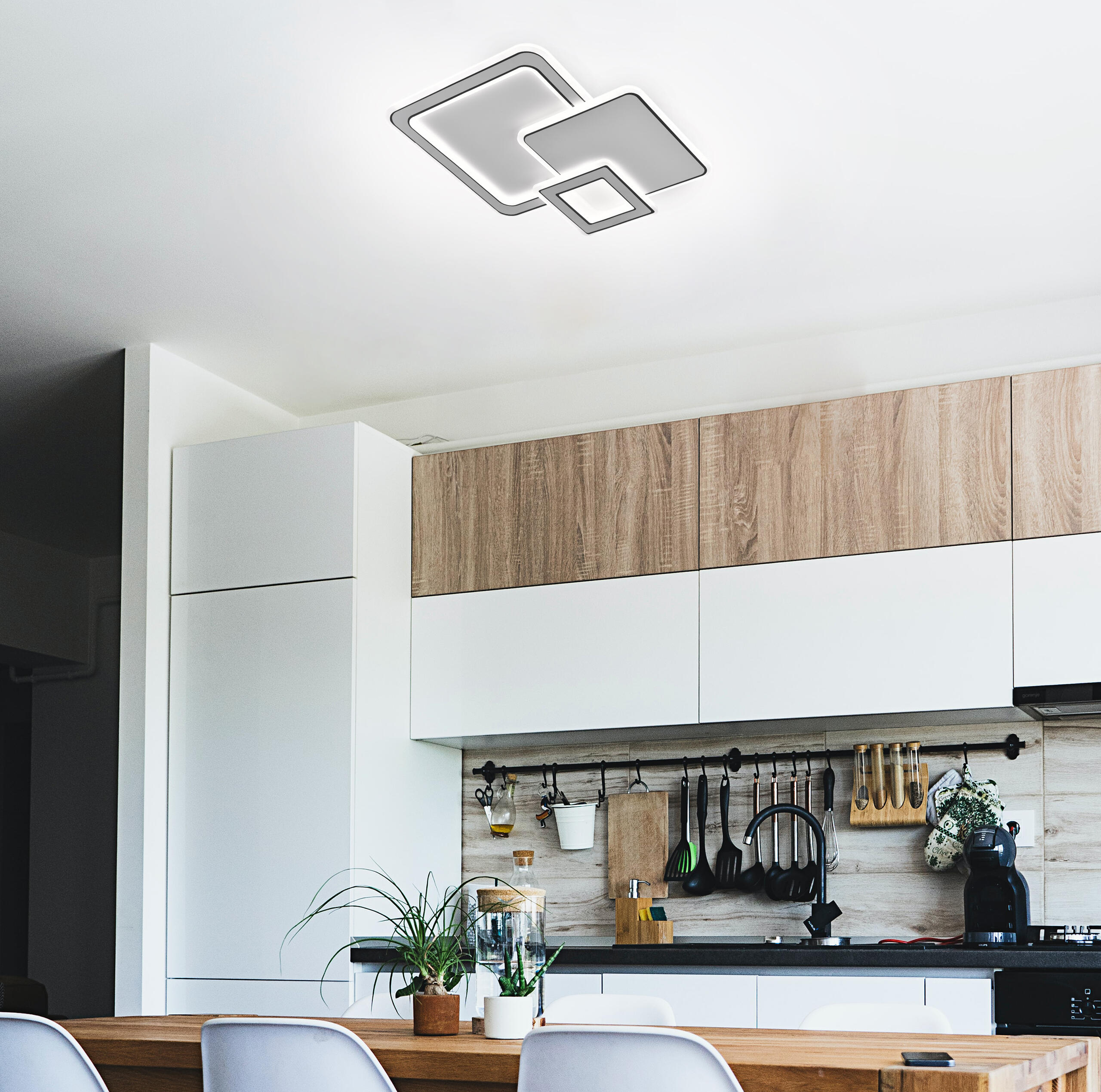 Plafón elora led color luz regulable 7720 lm 48 cm madera/negro