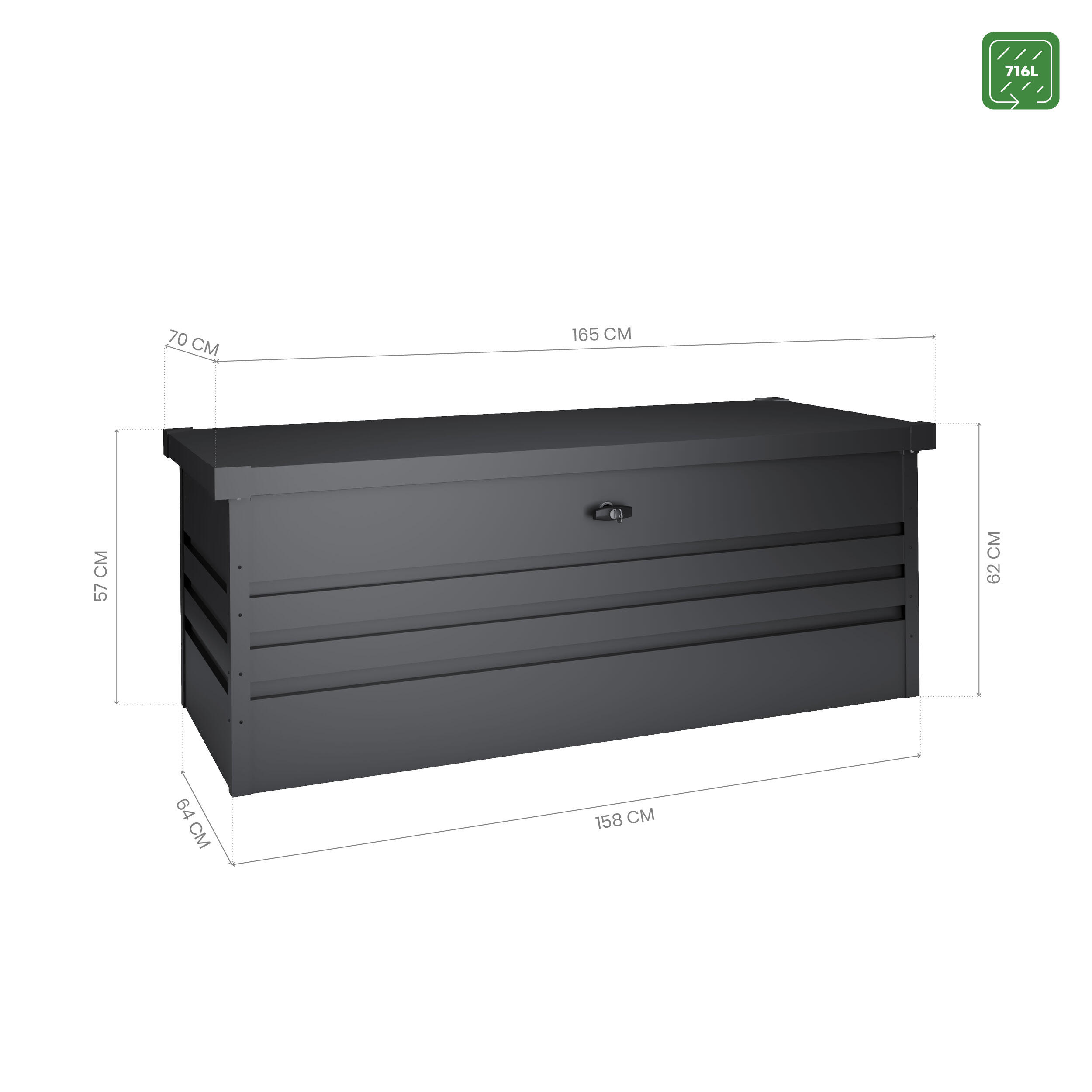 Arcón de metal para exterior HOGGAR Sveg 165 x 62 x 70 cm y capacidad de 716 L - 2