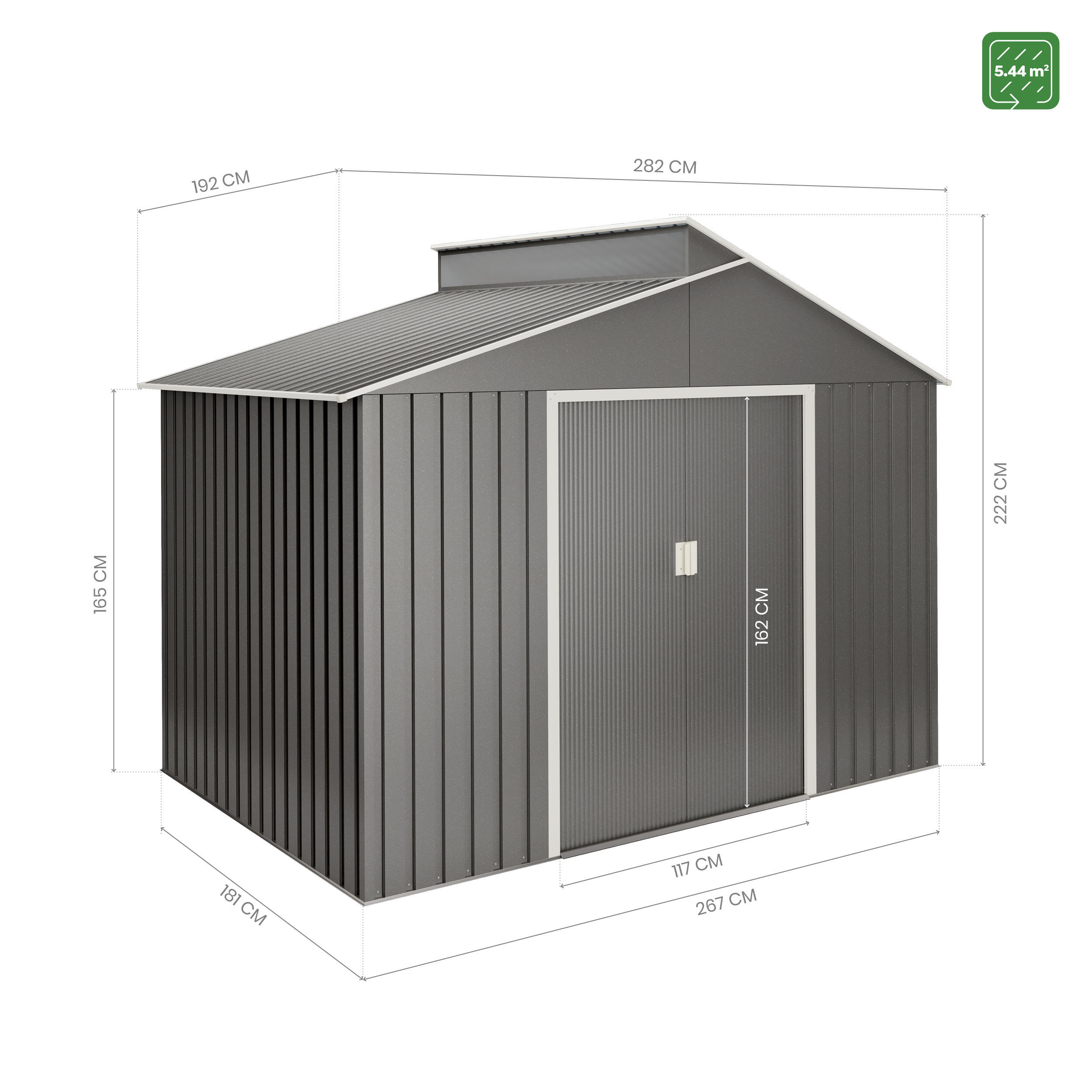 Caseta de metal Lattsta de 282x222x193 cm y 5.44 m2 con 0.25 mm espesor y doble puerta corredera HOGGAR - 2
