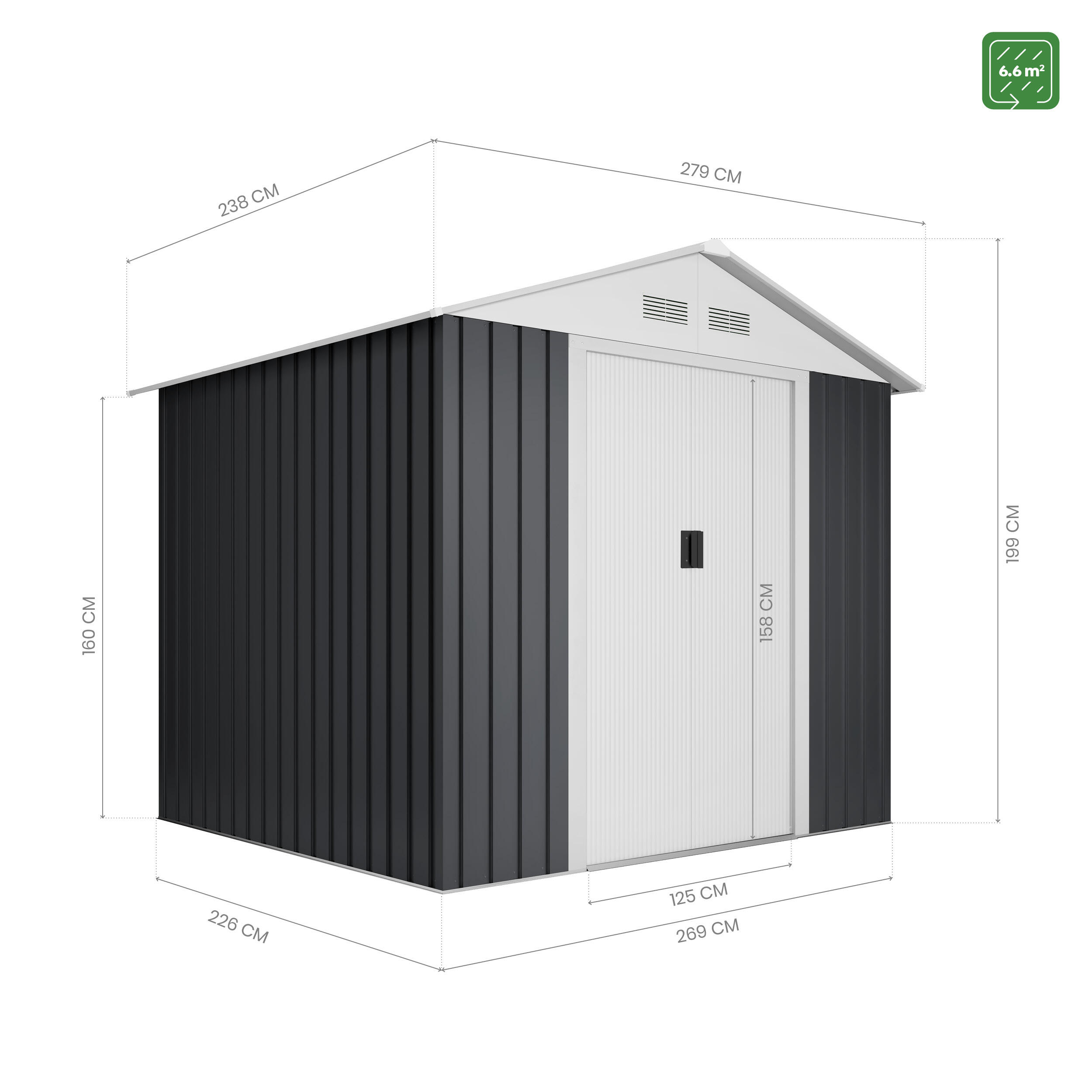 Caseta de metal Advanced Second de 238x199x238 cm y 6.6 m2 con 0.25 mm espesor y doble puerta corredera HOGGAR - 2