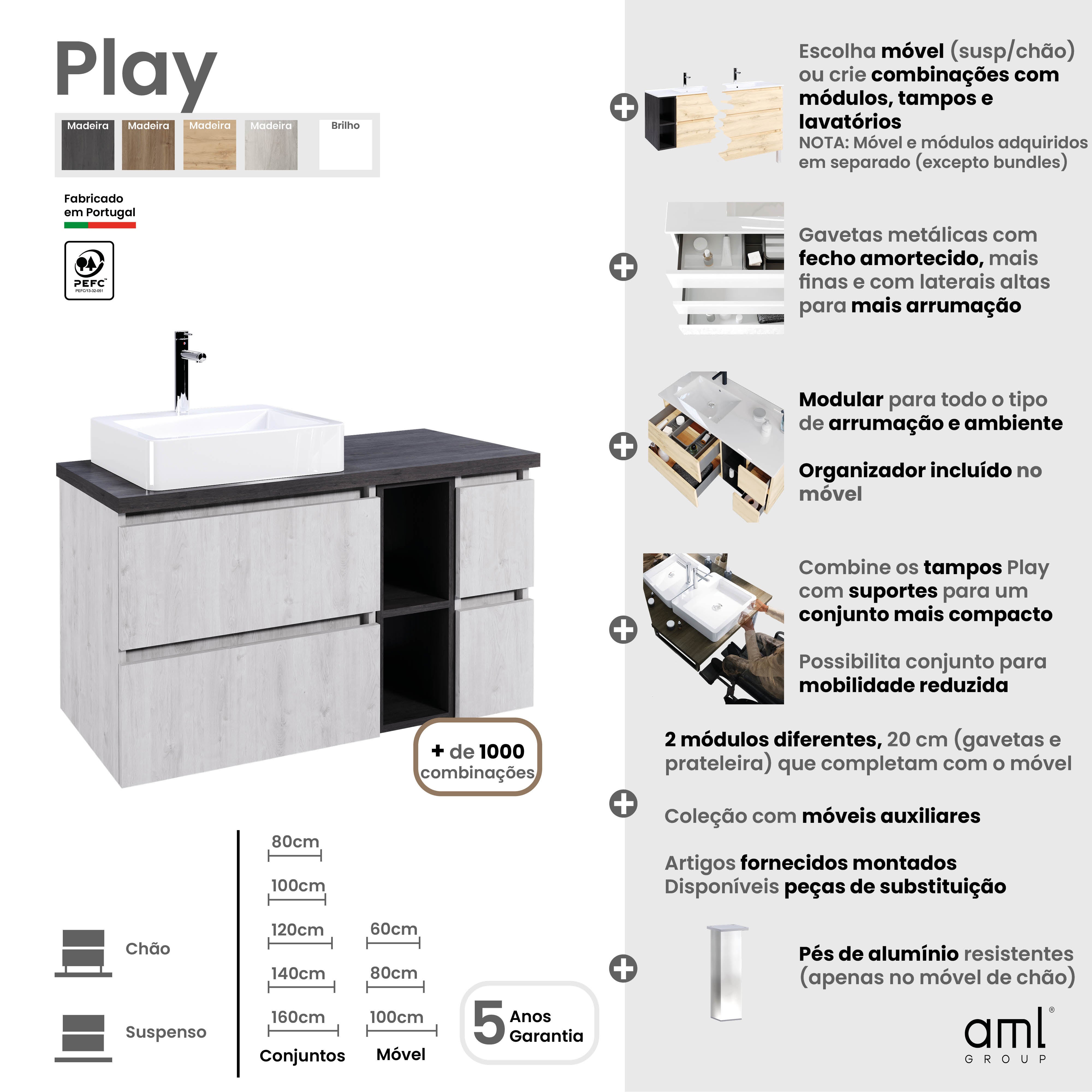 Móvel de casa de banho 2 gavetas 60X45X54 cm carvalho Aml Play - 8