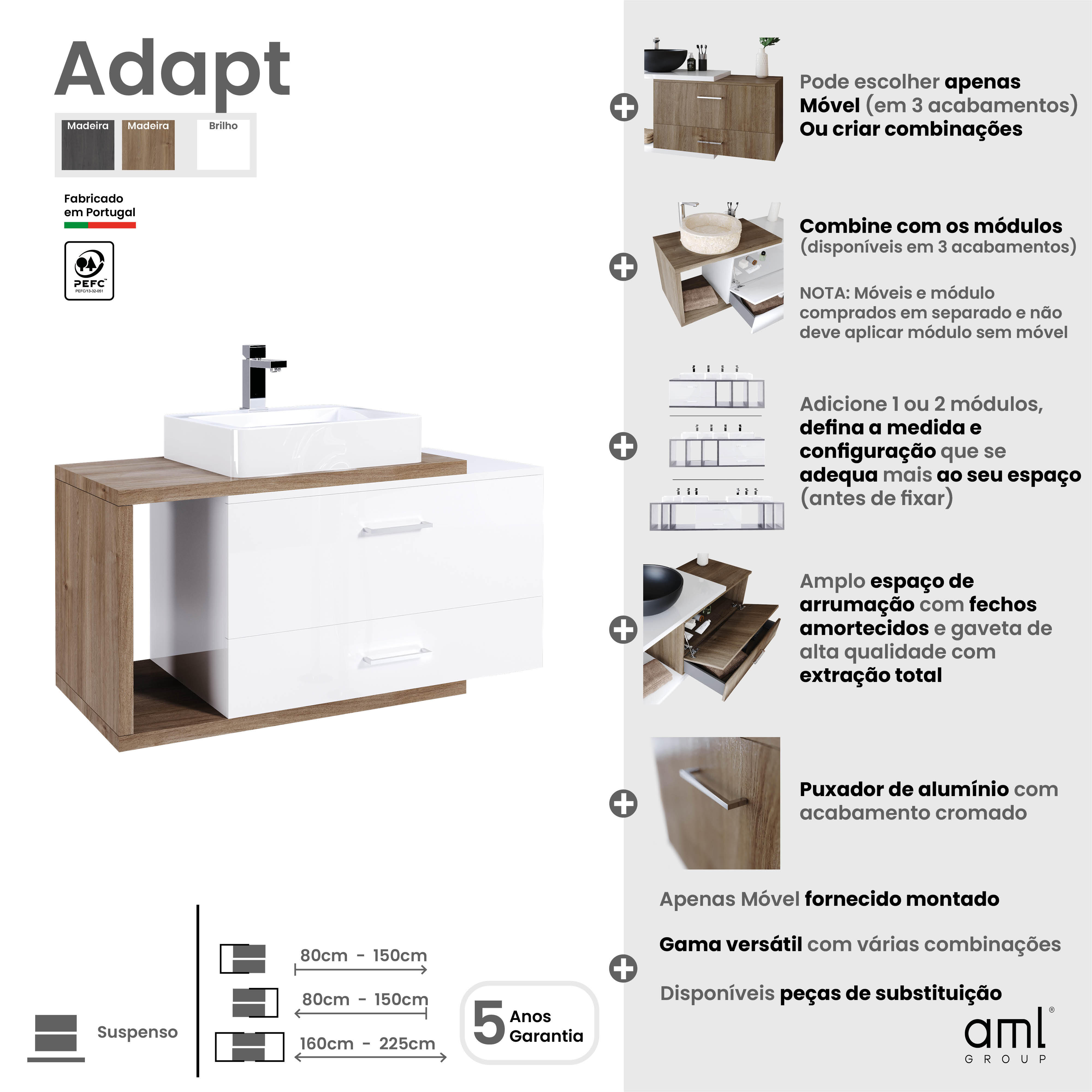 Móvel de casa de banho ADAPT 77 1 PORTA 1 GAVETA BRANCO - 11