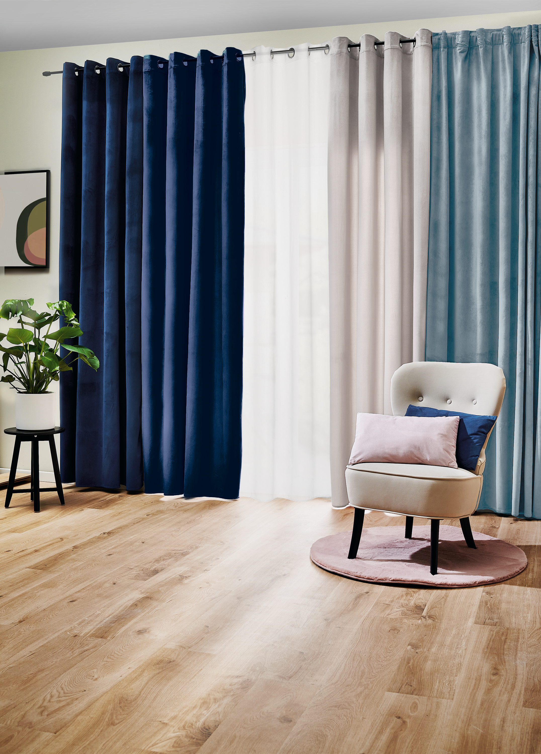 Zasłona welurowa Dubbo niebieska 140 x 280 cm na przelotkach Inspire - 3