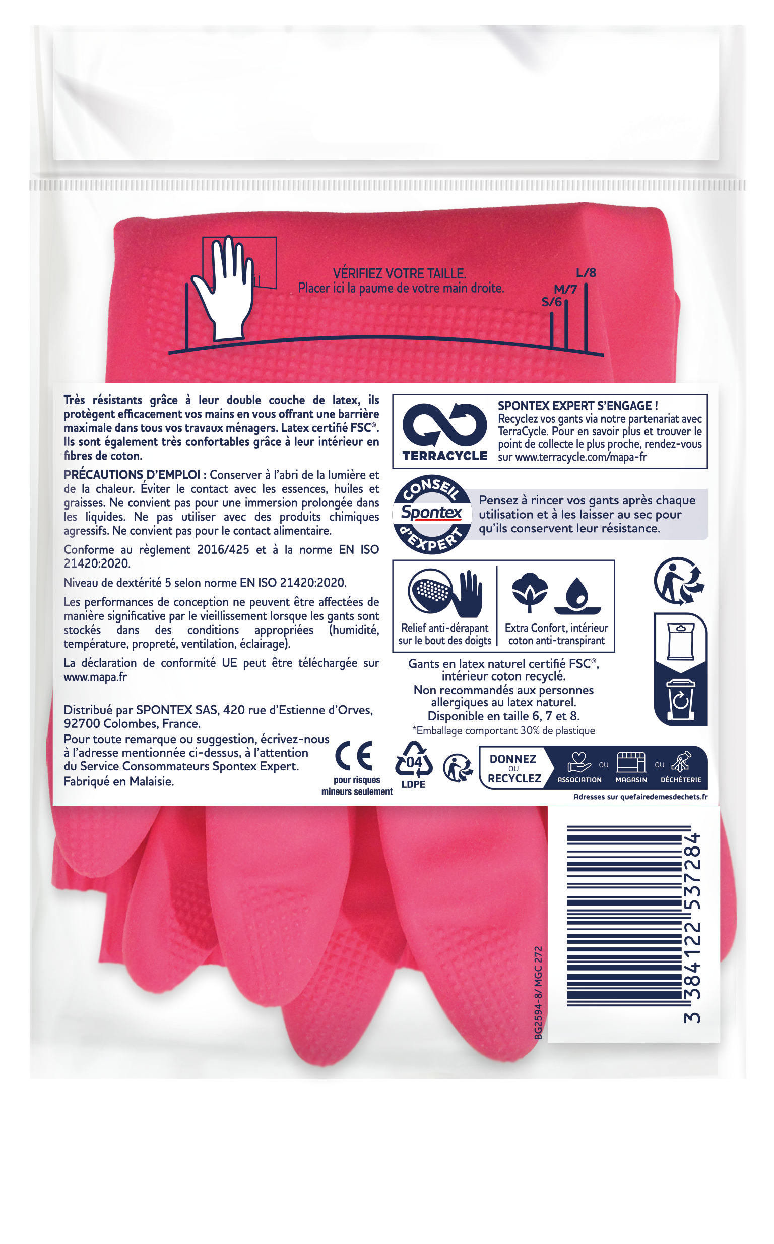 gant pour les travaux ménagers latex, T 7 SPONTEX EXPERT - 3