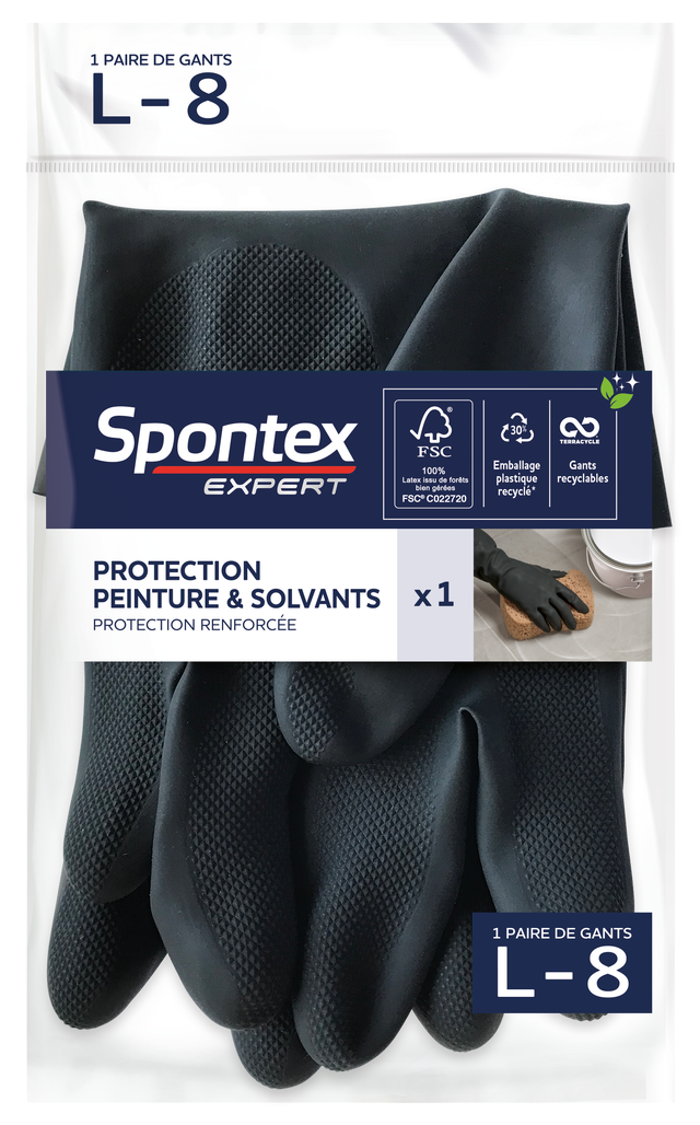 gant pour travaux ménagers latex, T8 SPONTEX EXPERT