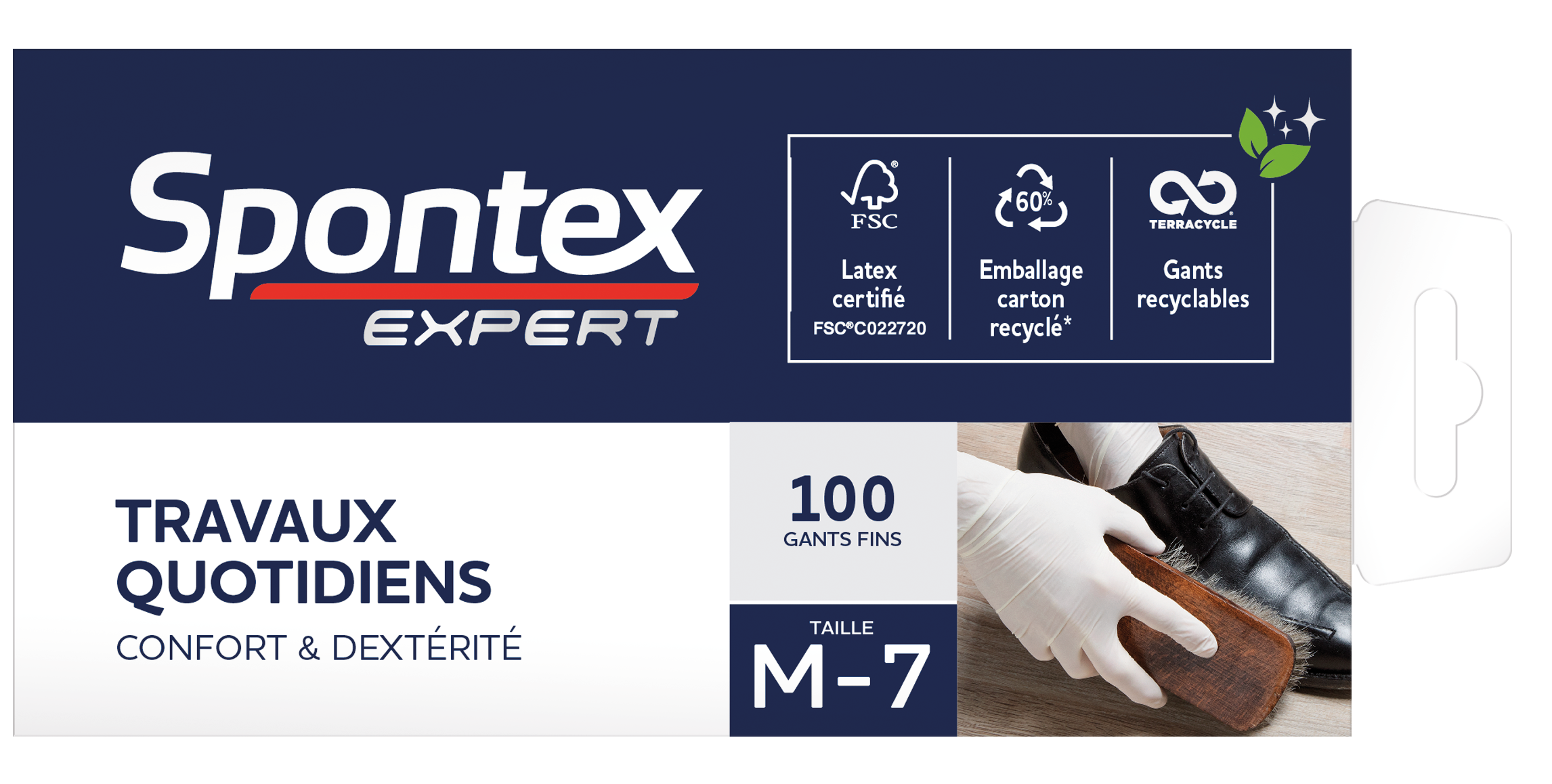 Lot de 100 gants pour outil de manutention latex, taille 7 SPONTEX EXPERT - 3