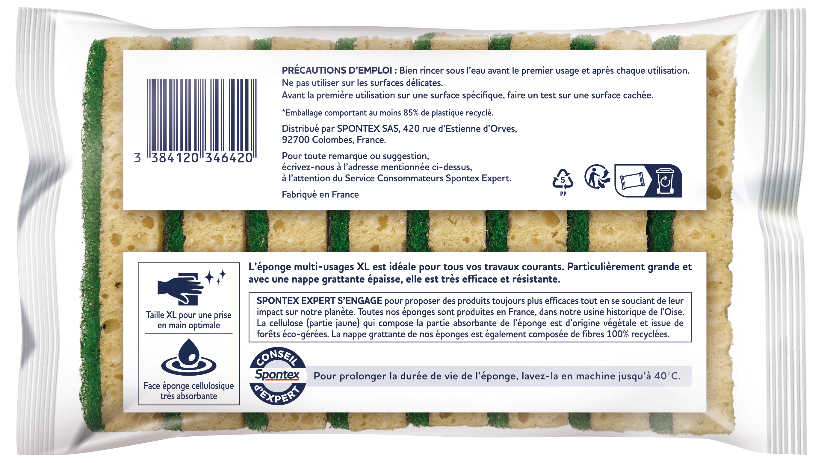 Lot de 8 Éponge artificielle Xl universel, SPONTEX EXPERT - 3