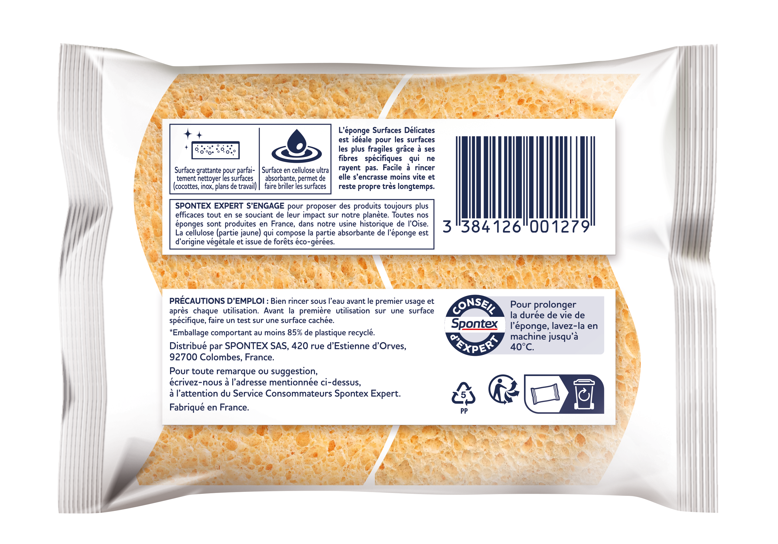 Lot de 2 Éponge artificielle Surfaces délicates universel, SPONTEX EXPERT - 5