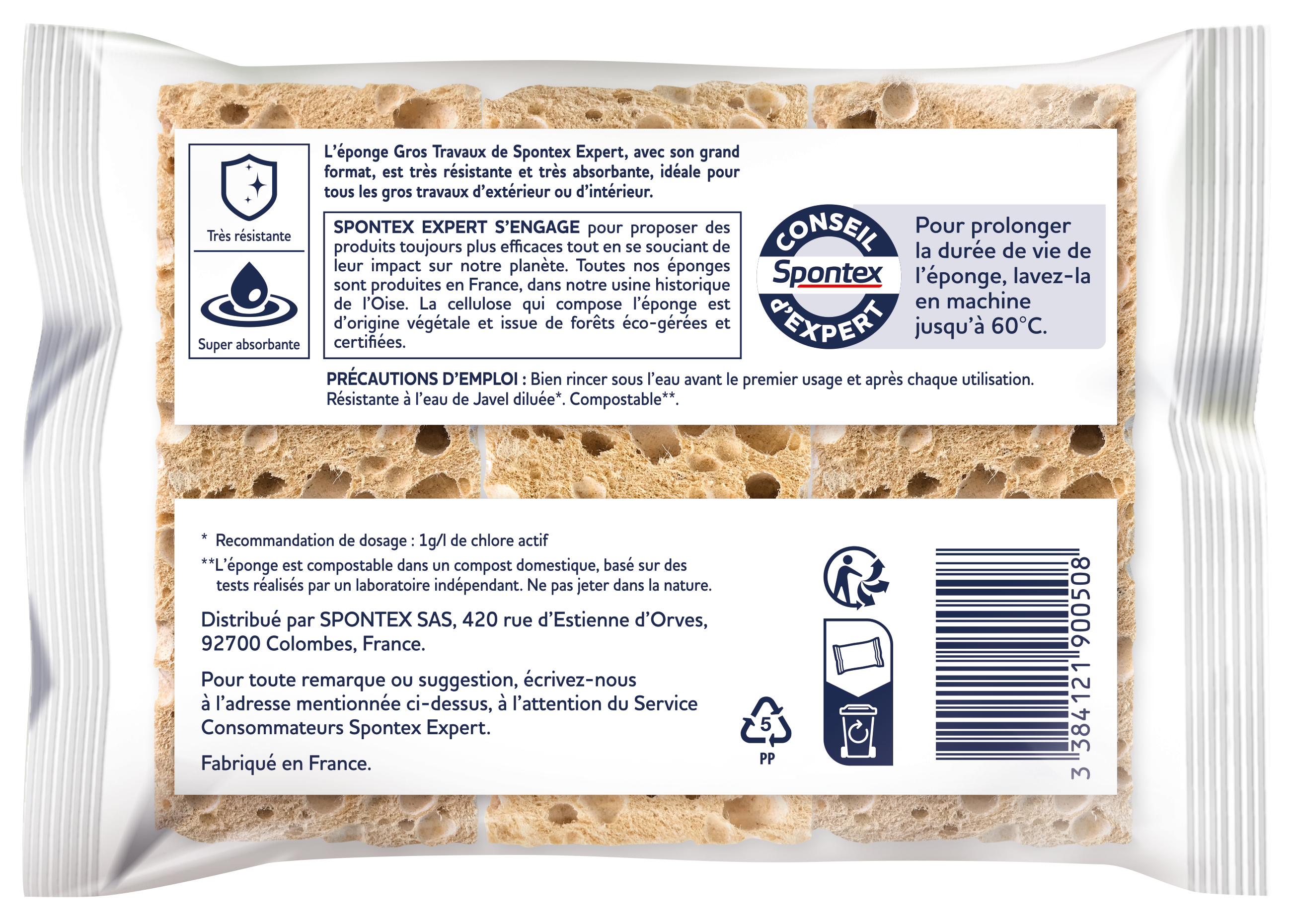 Lot de 3 Éponge artificielle Gros travaux universel, SPONTEX EXPERT - 3