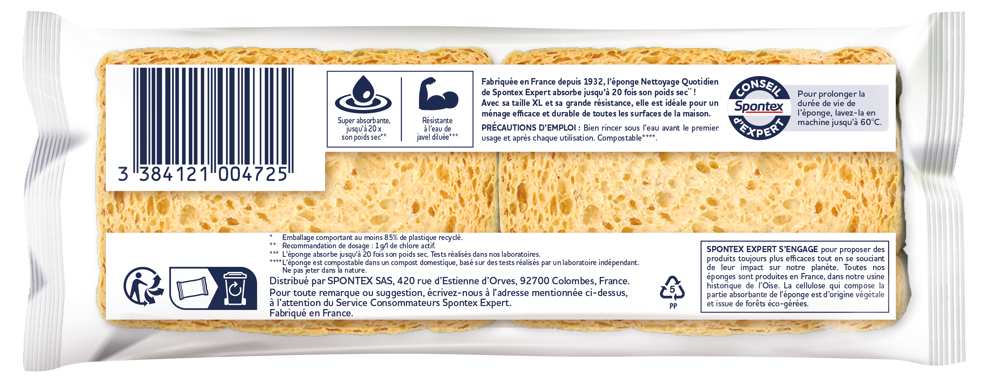 Lot de 2 Éponge artificielle Nettoyage quotidien universel, SPONTEX EXPERT - 4