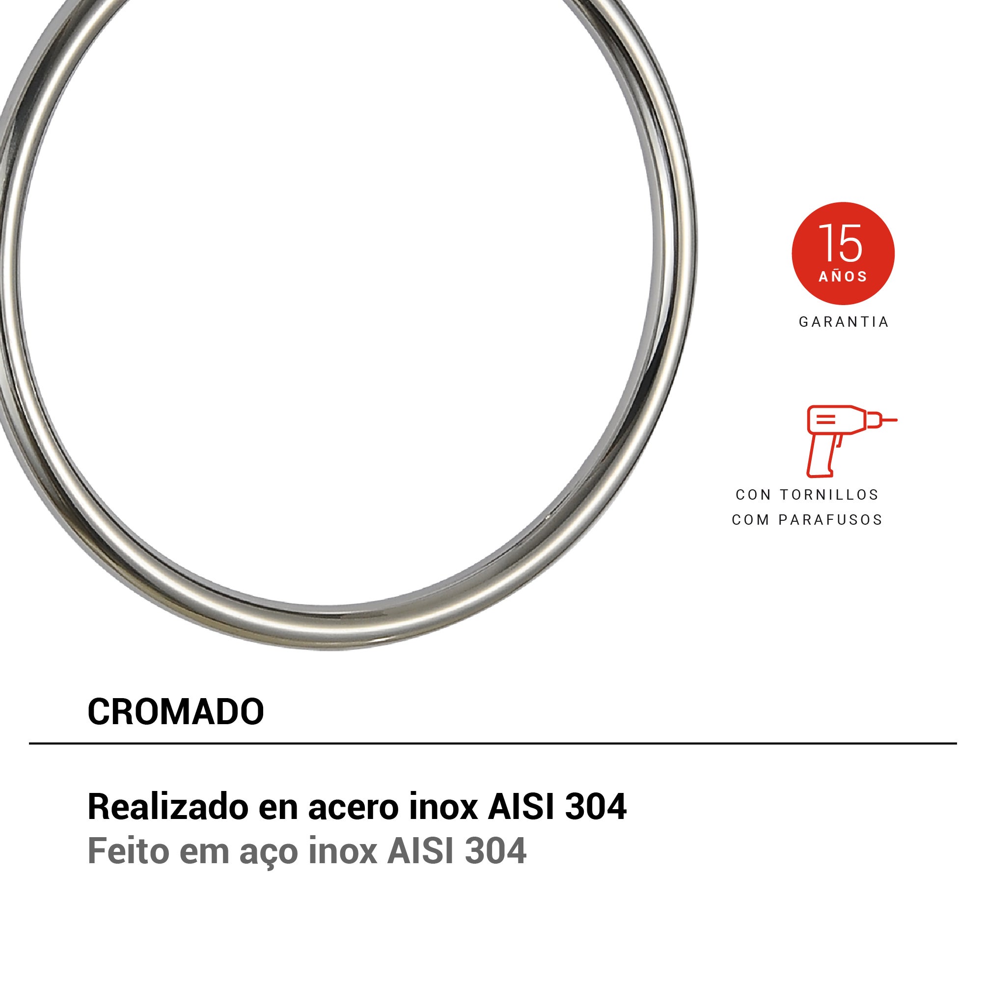 Toallero de aro cromo brillante atornillar Project 16x18x6 cm - 6