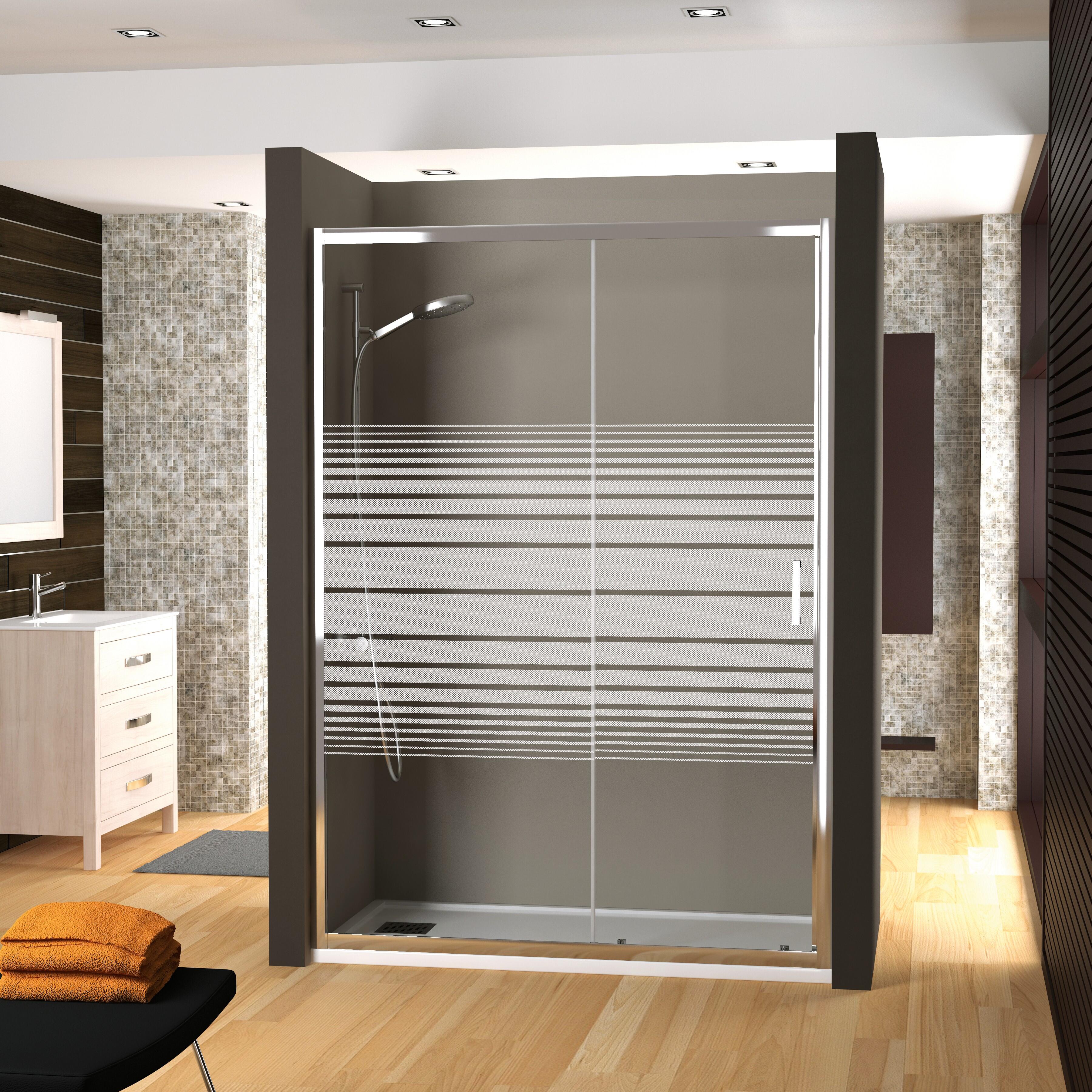 Mampara de ducha frontal 1 fijo + 1 puerta corredera serigrafiada bosco perfil aluminio cromo (157-161)x195 cm cristal 6mm cierre de sobreponer marca resinbath