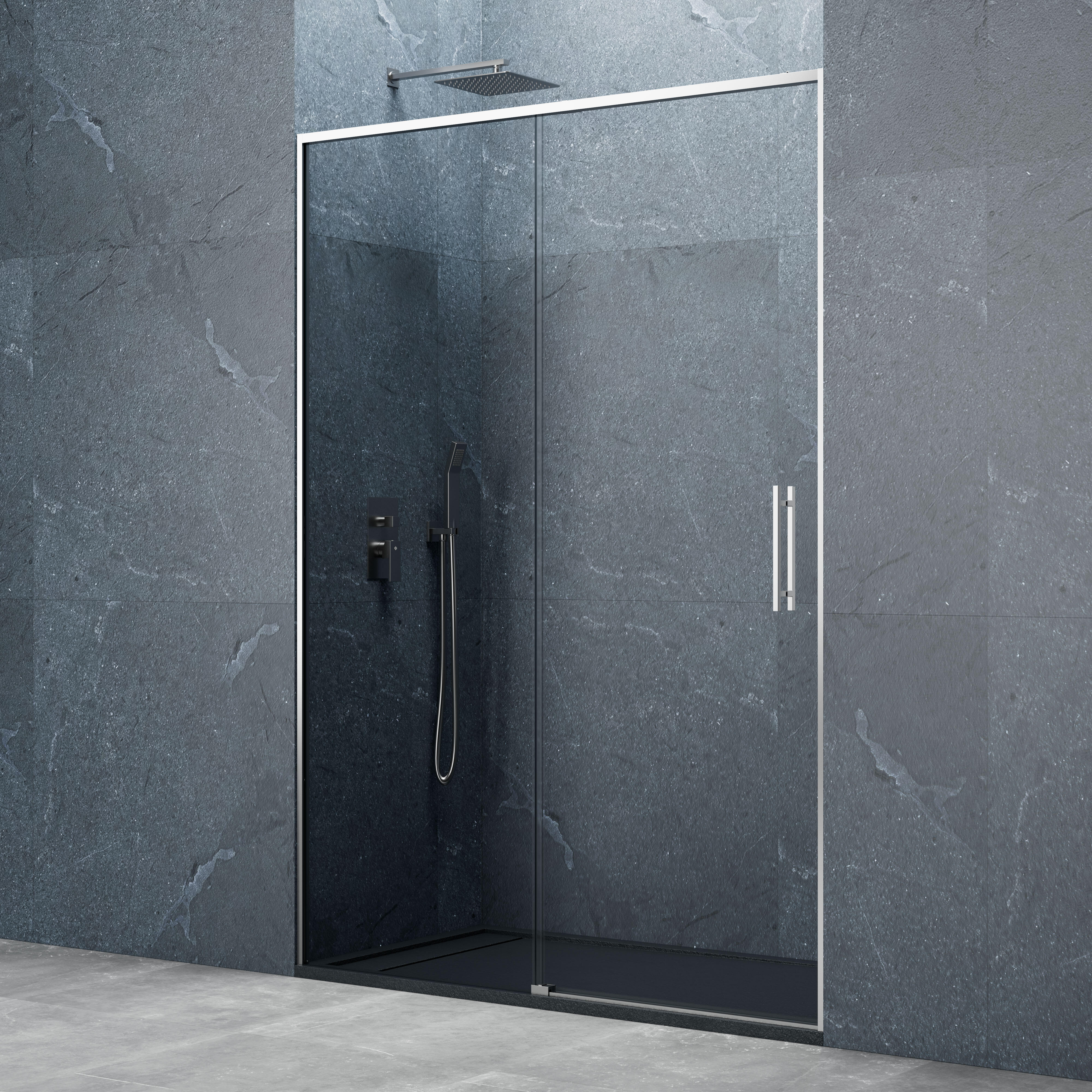 Mampara de ducha frontal 1 fijo + 1 puerta corredera transparente Slim perfil aluminio cromo (115-120)x195 cm cierre magnético con guía inferior marca GME - 5