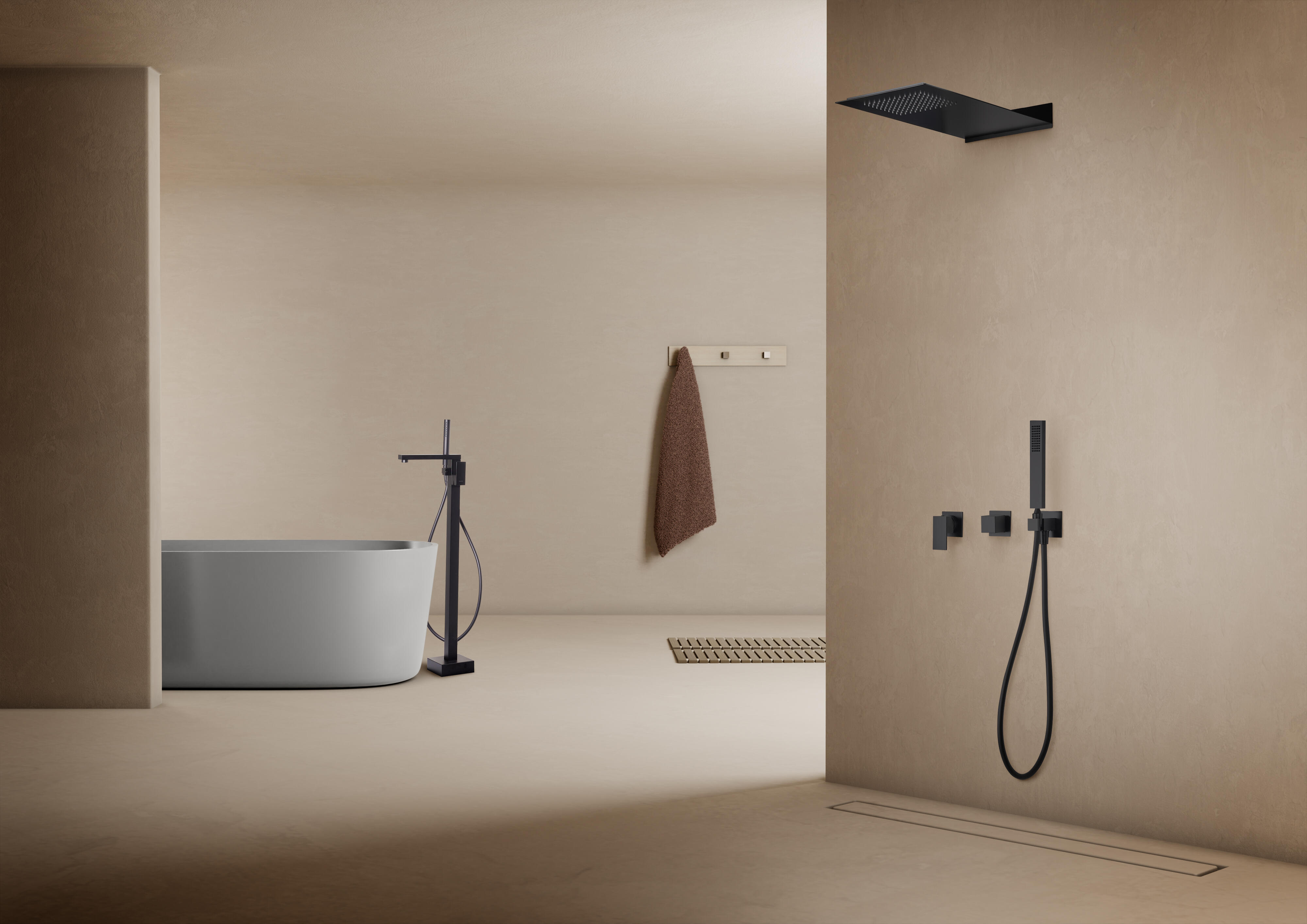 Rociador de ducha hydroterapia maier 48x25 cm negro mate