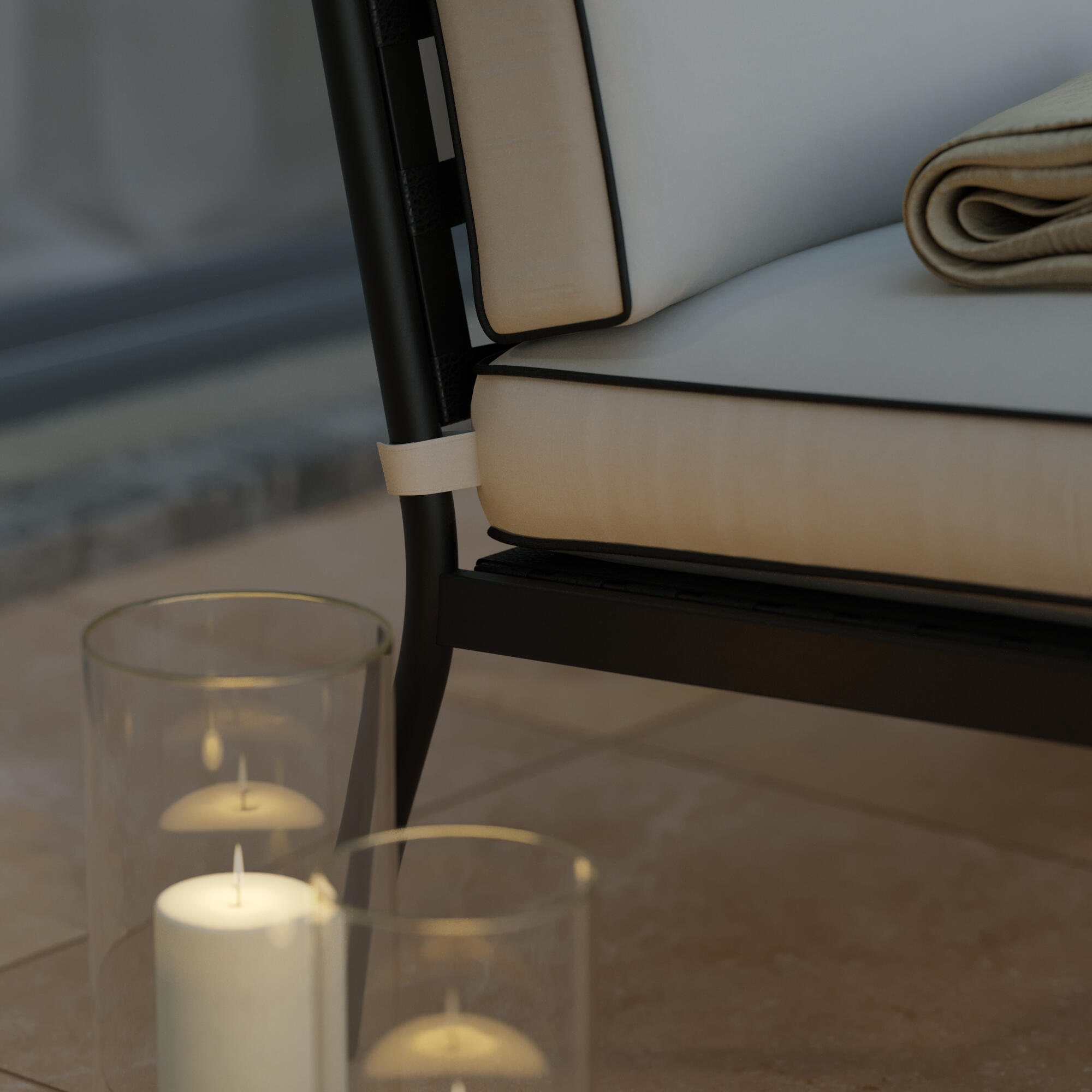 Salotto da giardino Victoria NATERIAL in n/a nero con cuscini in poliestere beige per 4 persone - 14