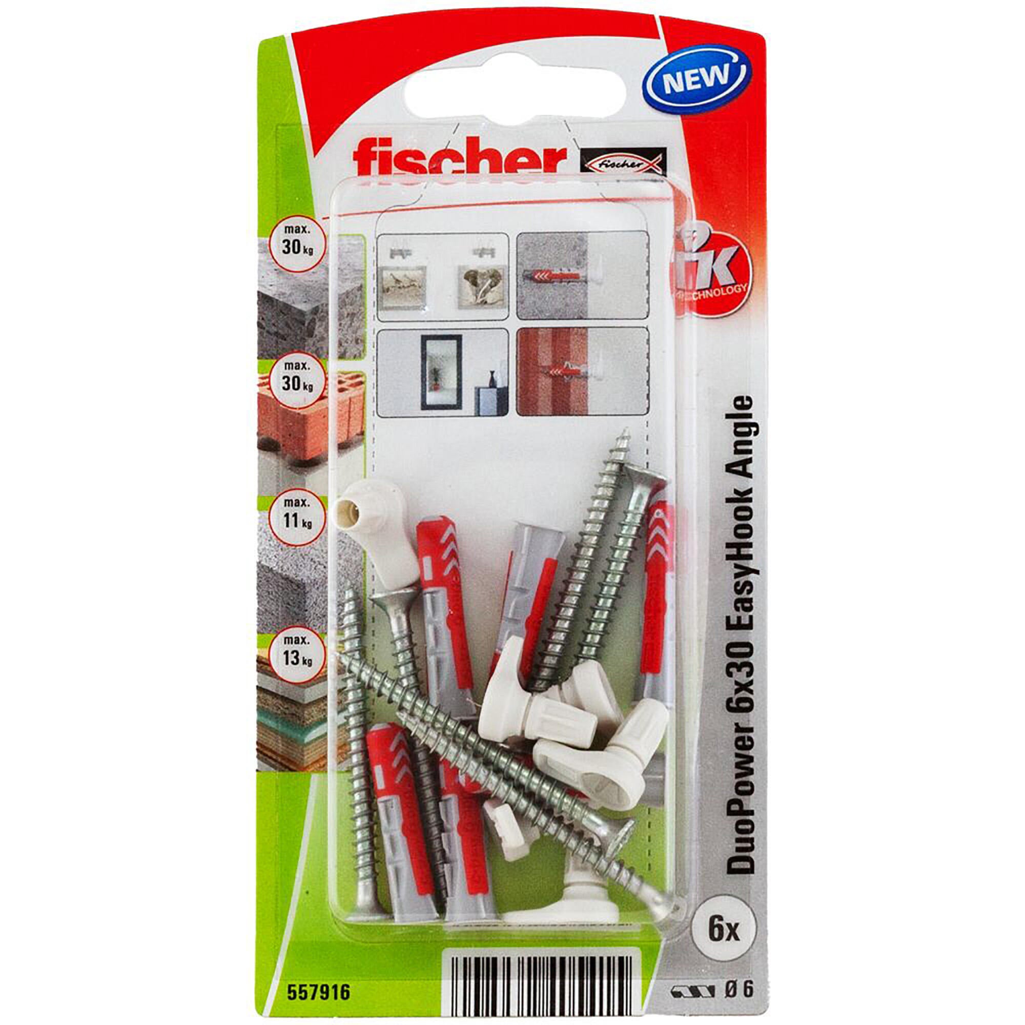 6 tacos + alcayata multimaterial FISCHER EASYHOOK, ø 6 x L. 30 mm - 2