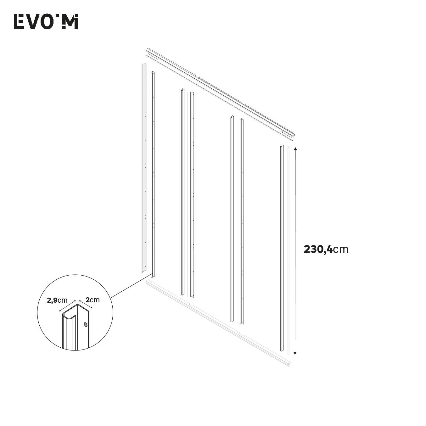 Set de perfiles para 3 puertas correderas Spaceo Evo´M 230.4 cm blanco - 2