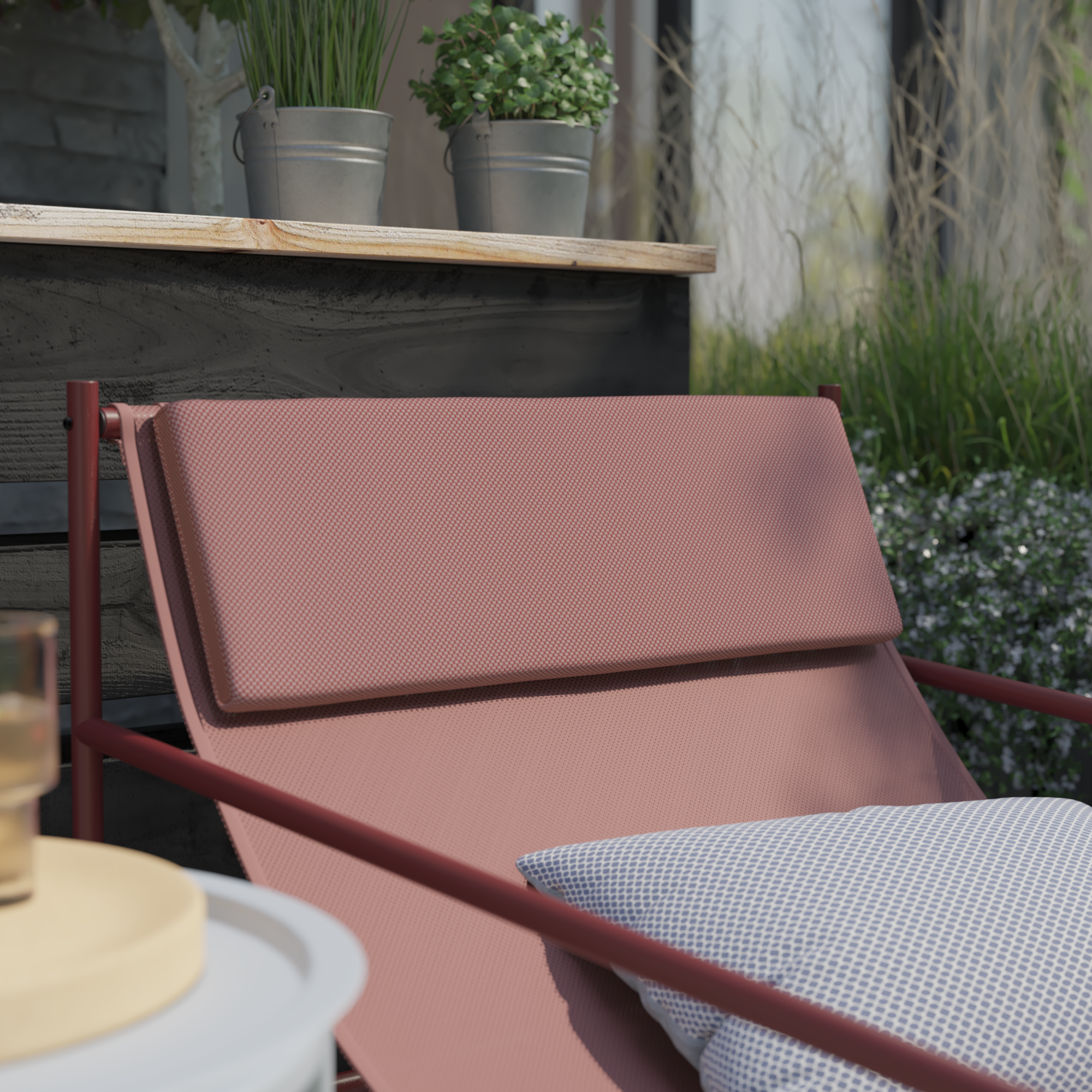 Fauteuil relax en acier et textilène bordeaux Rio NATERIAL - 10