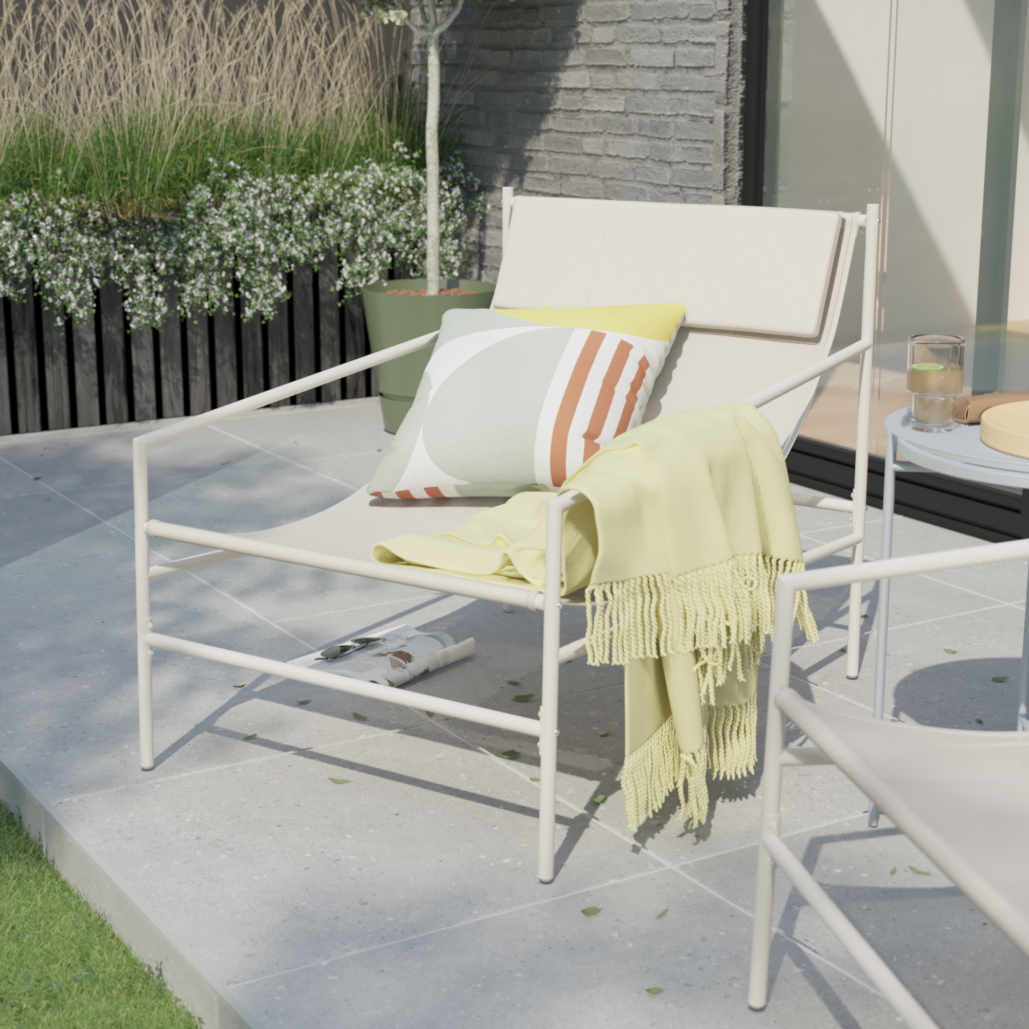 Espreguiçadeira para jardim dobrável com encosto cabeça branco Rio Naterial - 7