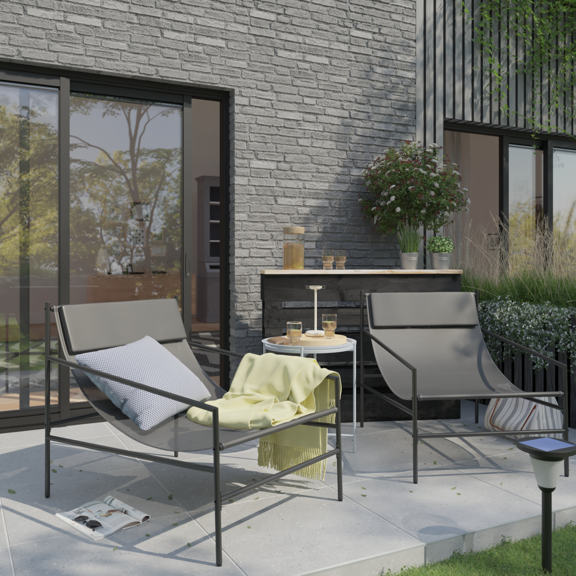 Fauteuil relax en acier et textilène gris Rio NATERIAL - 3