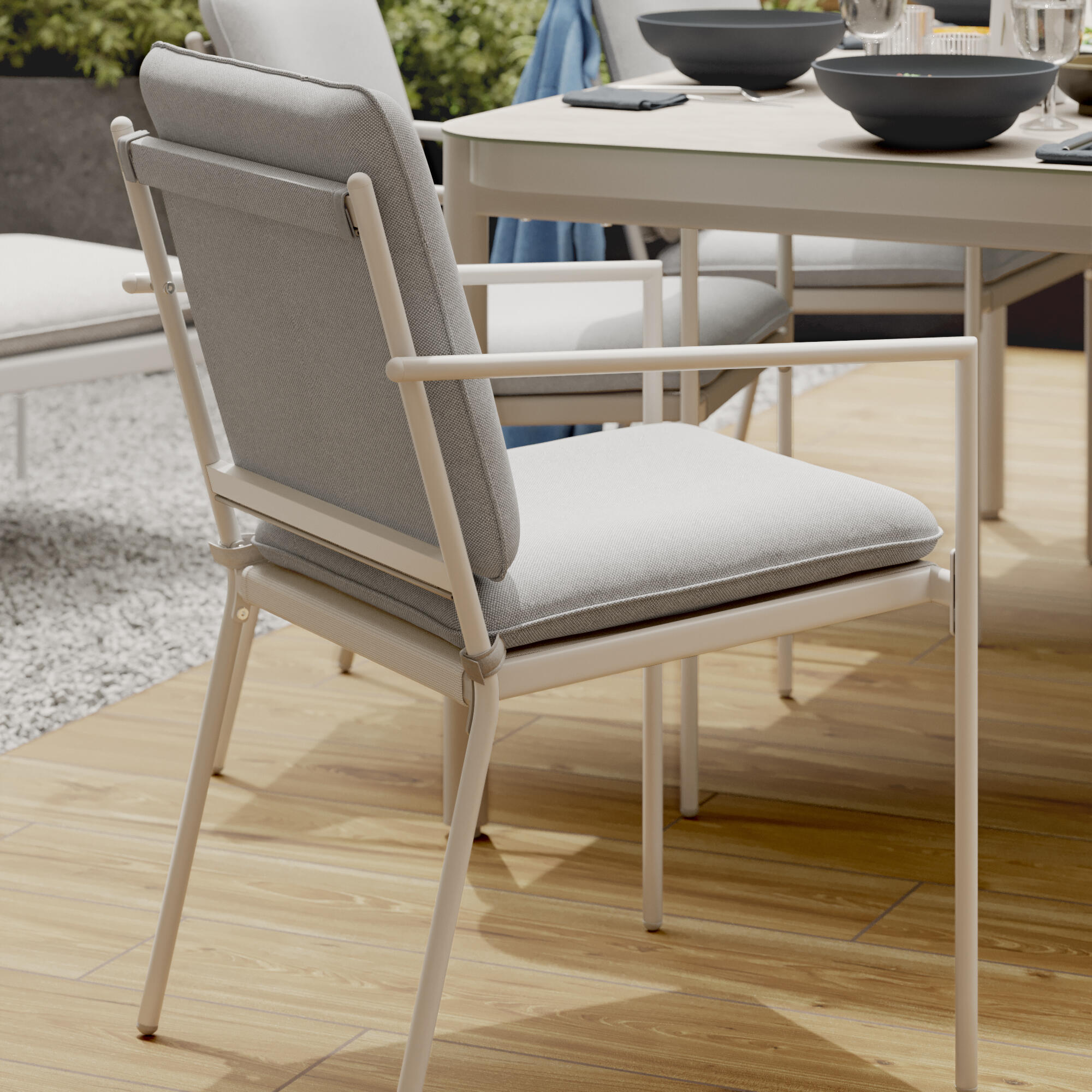 Sedia da giardino con cuscino beige e braccioli Sigma NATERIAL struttura in acciaio, seduta in textilene bianco, set da 2 pezzi - 13