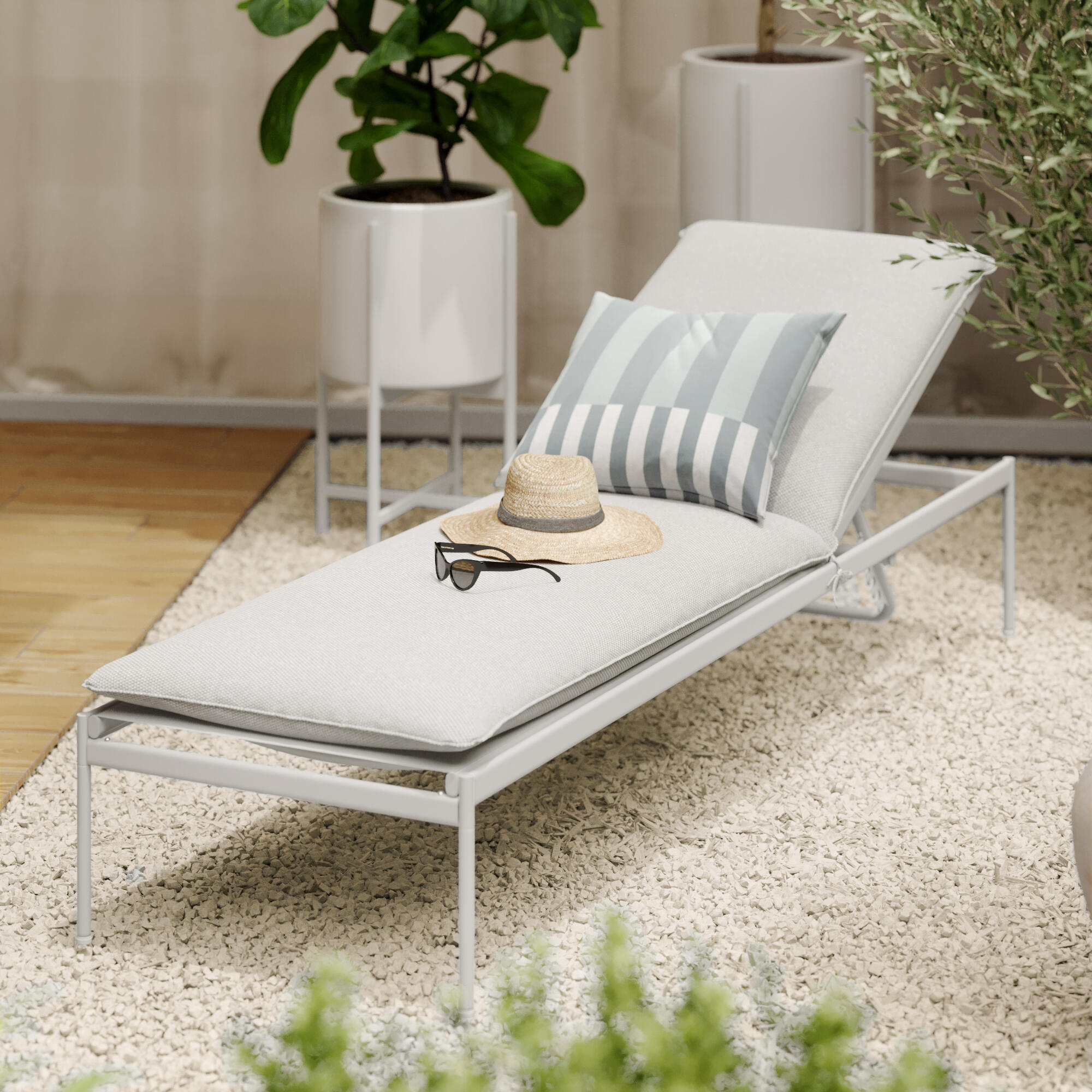 Lettino con cuscino Sigma NATERIAL in acciaio e cuscino beige 59 x 30 x 197 cm - 8