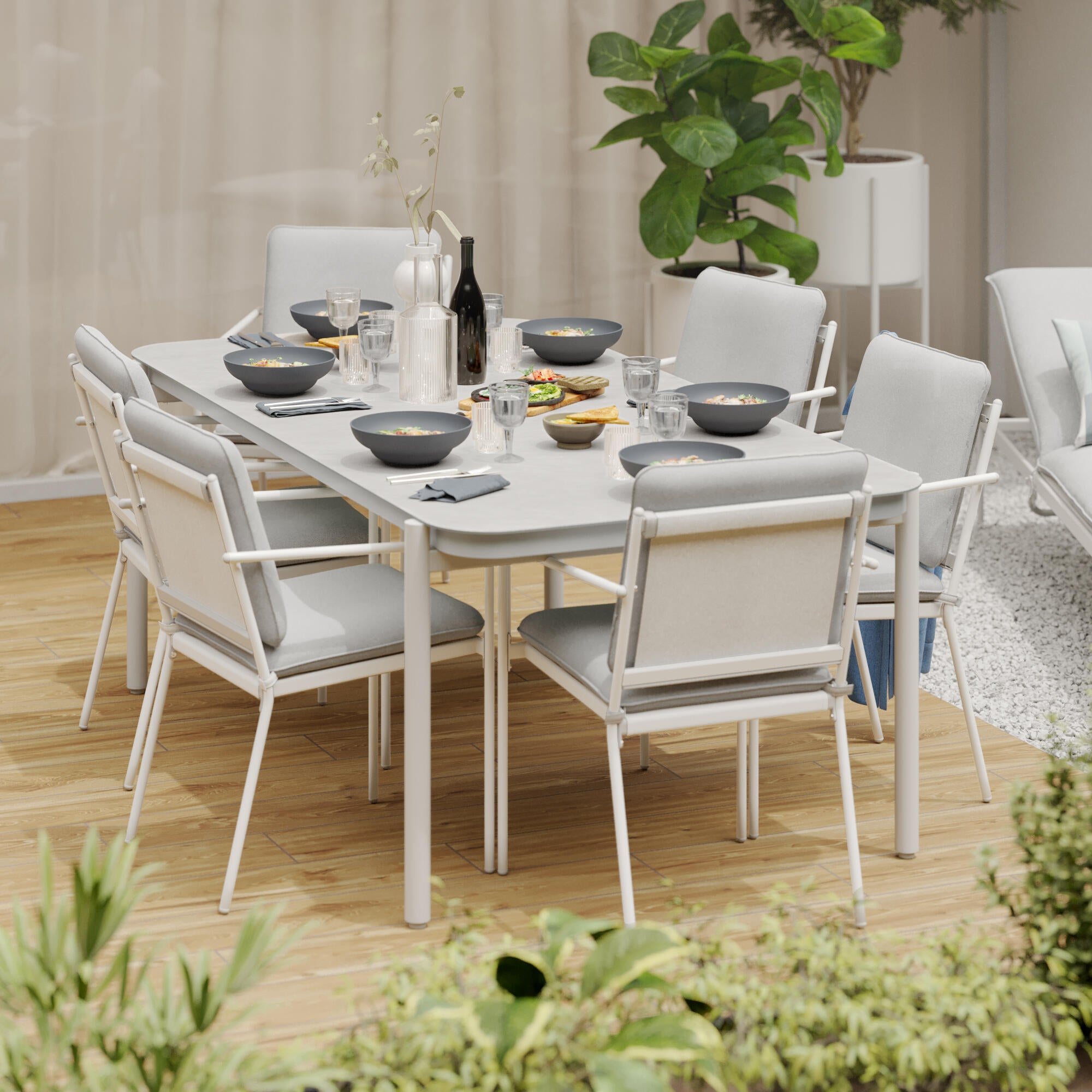 Sedia da giardino con cuscino beige e braccioli Sigma NATERIAL struttura in acciaio, seduta in textilene bianco, set da 2 pezzi - 8