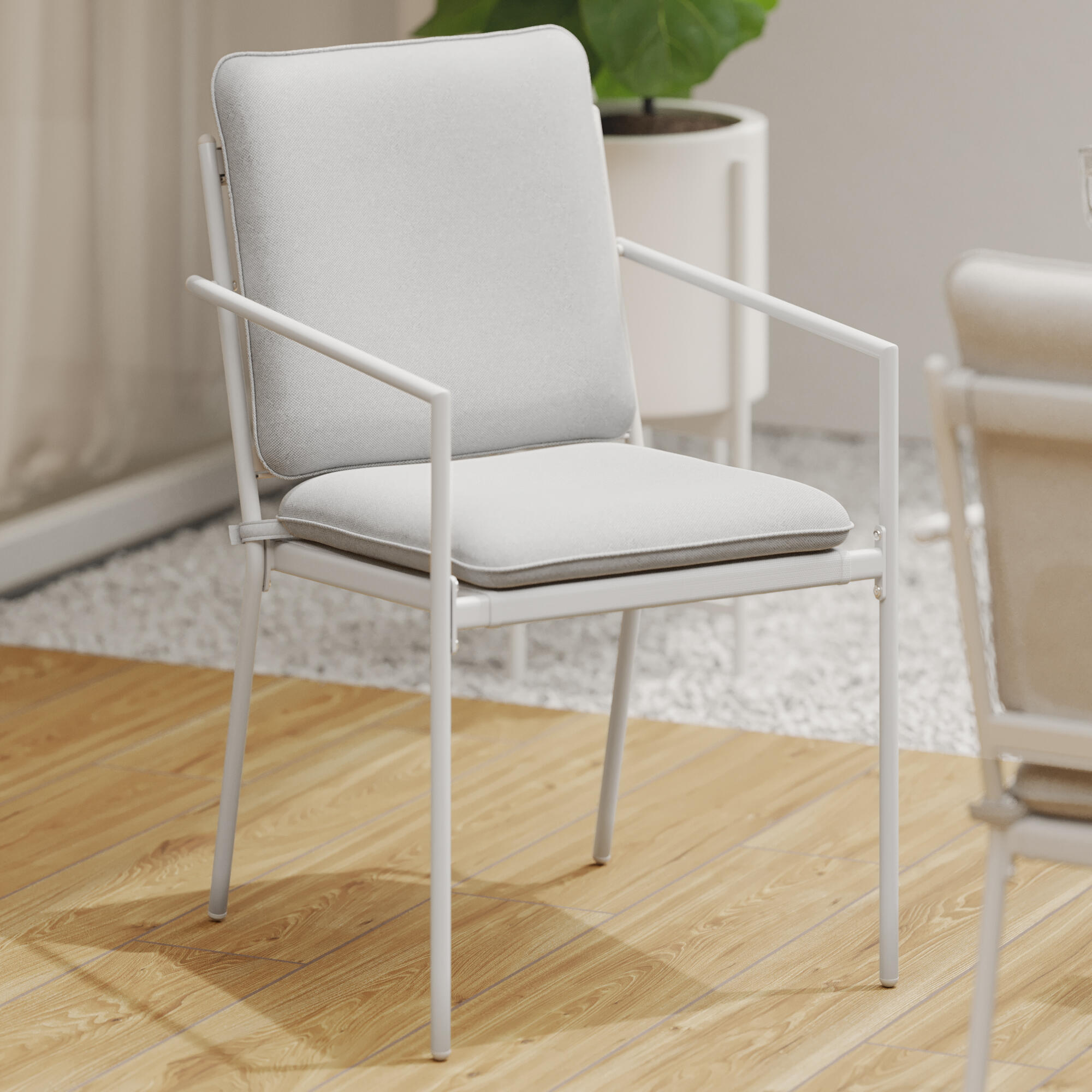 Sedia da giardino con cuscino beige e braccioli Sigma NATERIAL struttura in acciaio, seduta in textilene bianco, set da 2 pezzi - 7