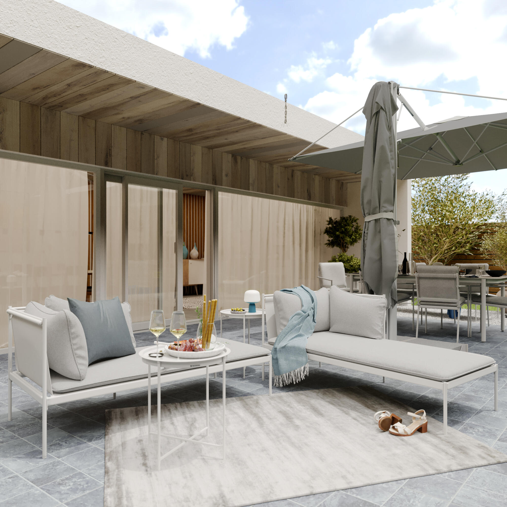 Ombrellone centrale bianco / argento SOMBRA CONTRACT NATERIAL con telo rettangolare grigio L 295 x P 600 x H 267 cm - 3