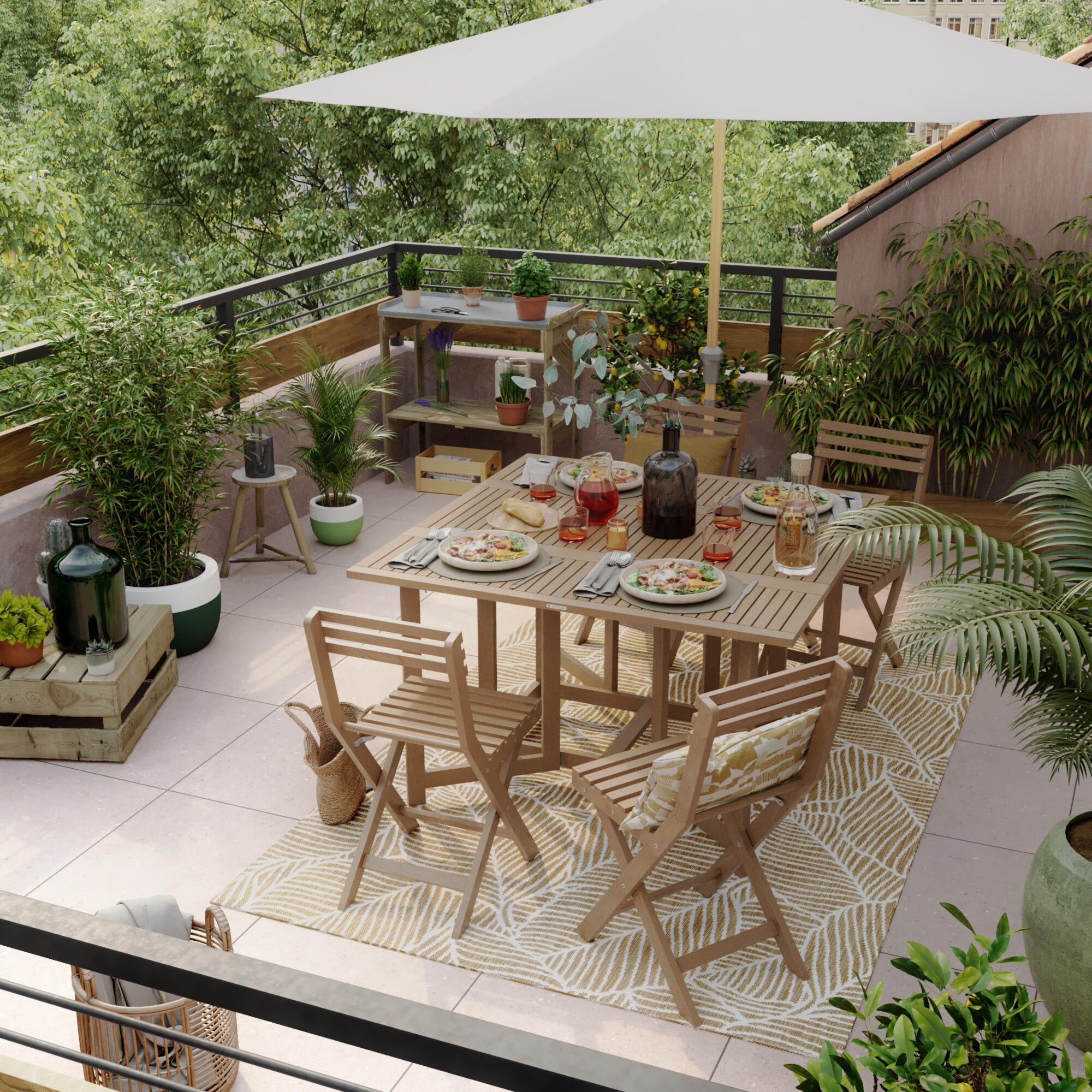 Conjunto de mueblancoes de jardín de acacia para 4 comensales - 0