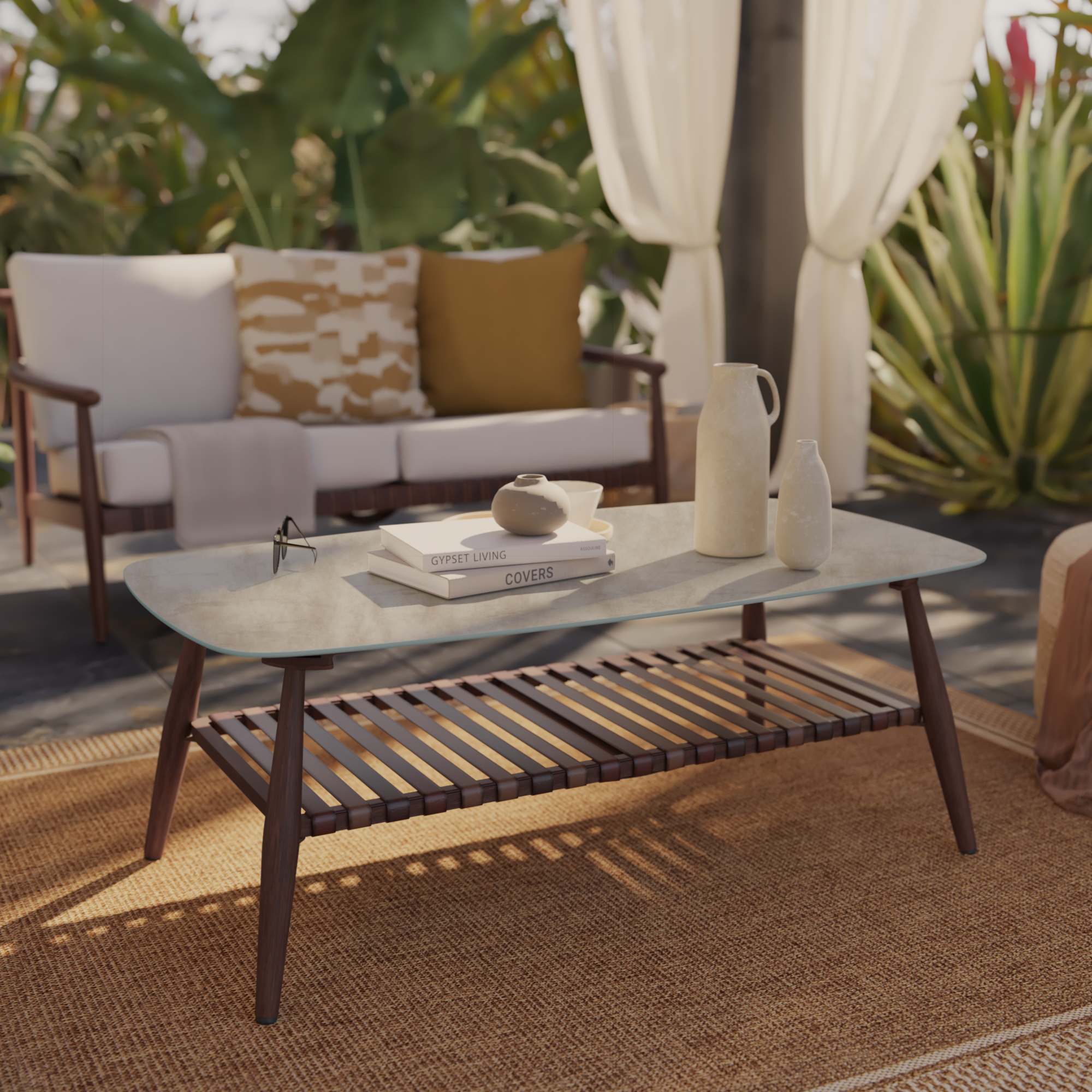 Table basse en aluminium effet bois et verre Retro NATERIAL - 2