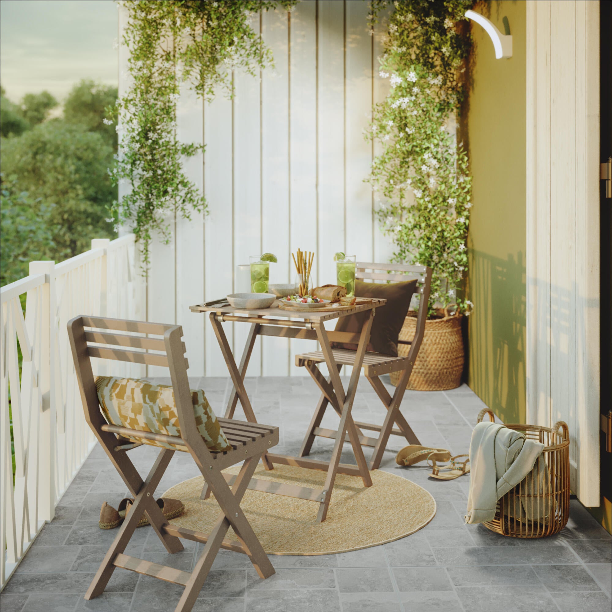 Set de muebles de balcón origami para 2 personas