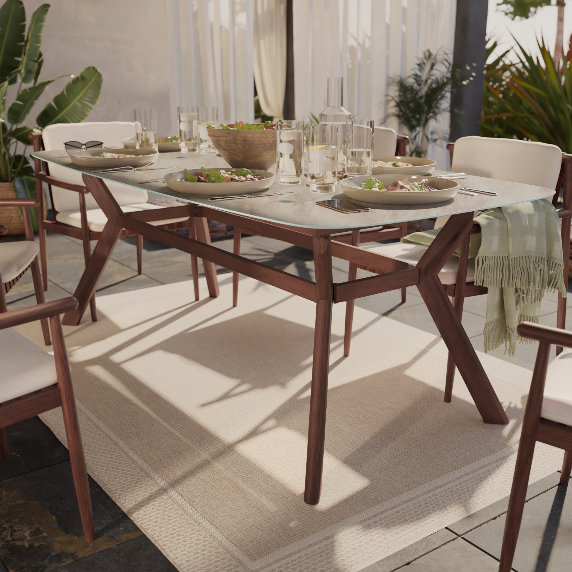 Tavolo da pranzo per giardino Retro NATERIAL in alluminio con piano in vetro beige per 6 persone 100x200cm - 3