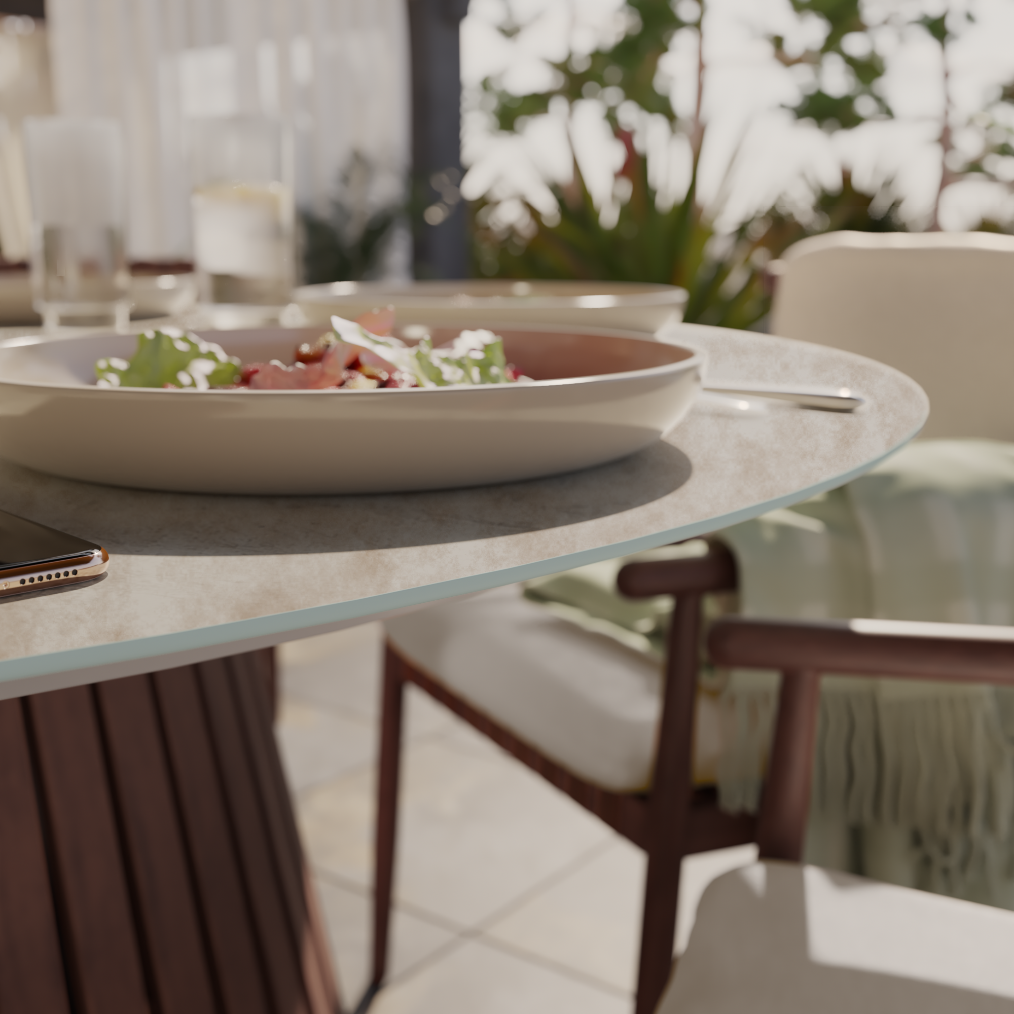 Table ronde aluminium effet bois d150cm Retro NATERIAL, 6 personnes - 6