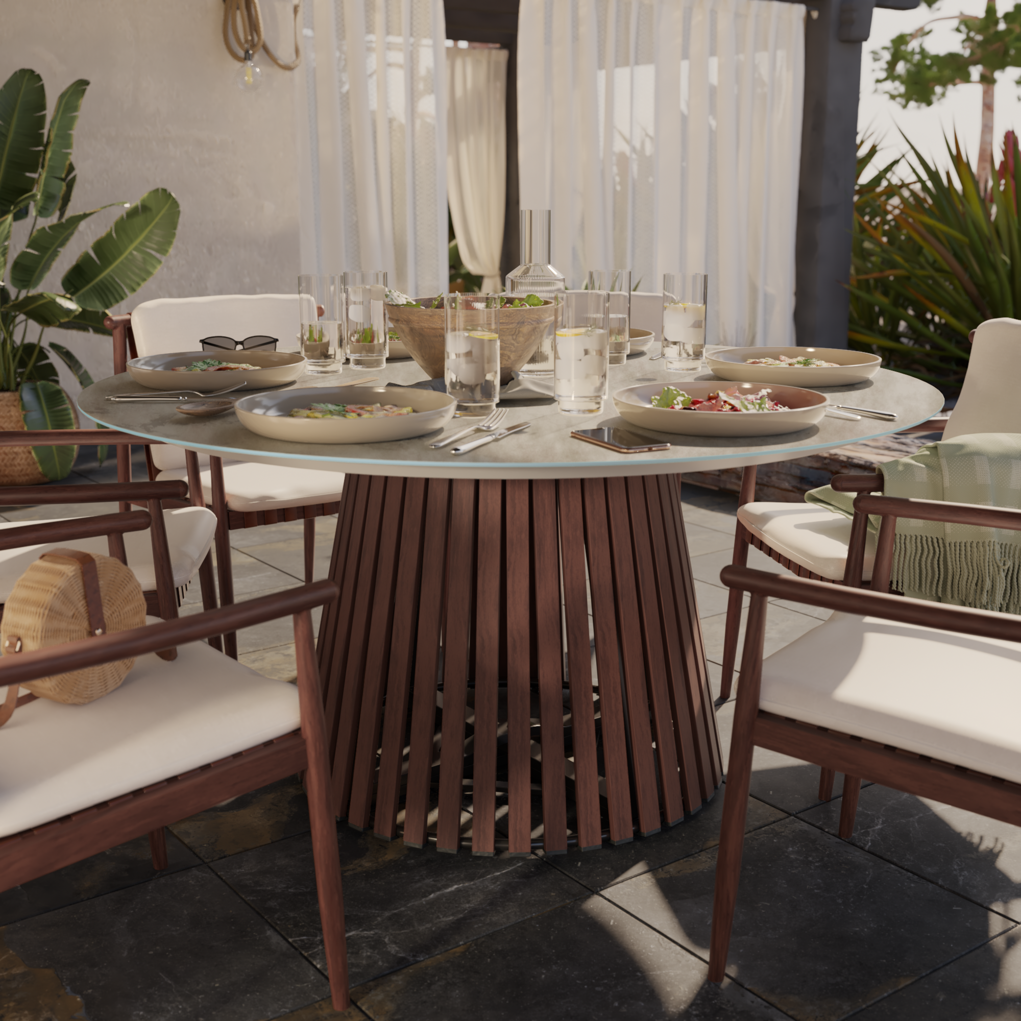 Table ronde aluminium effet bois d150cm Retro NATERIAL, 6 personnes - 2