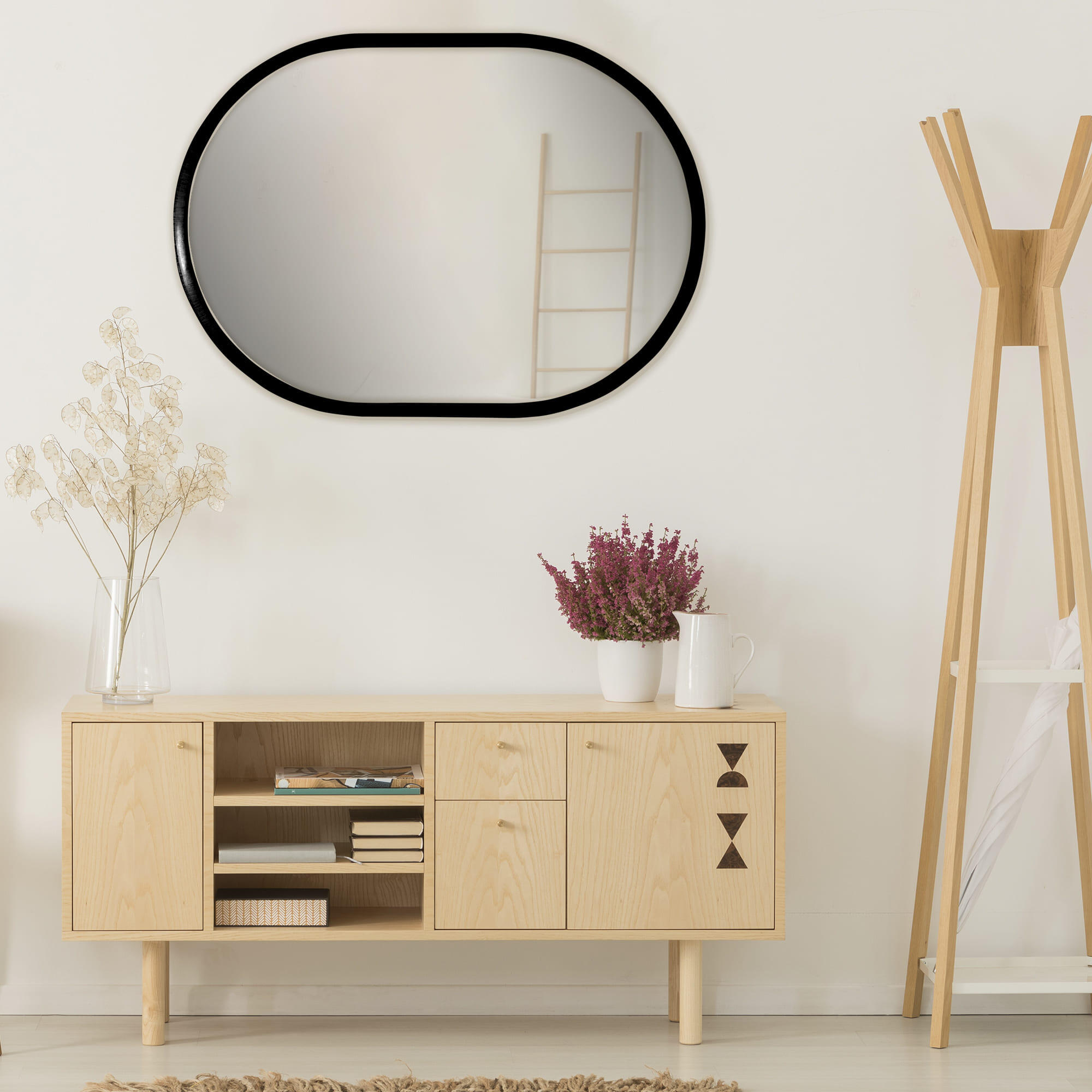 Espejo decorativo ovalado 90x65 cm de color negro