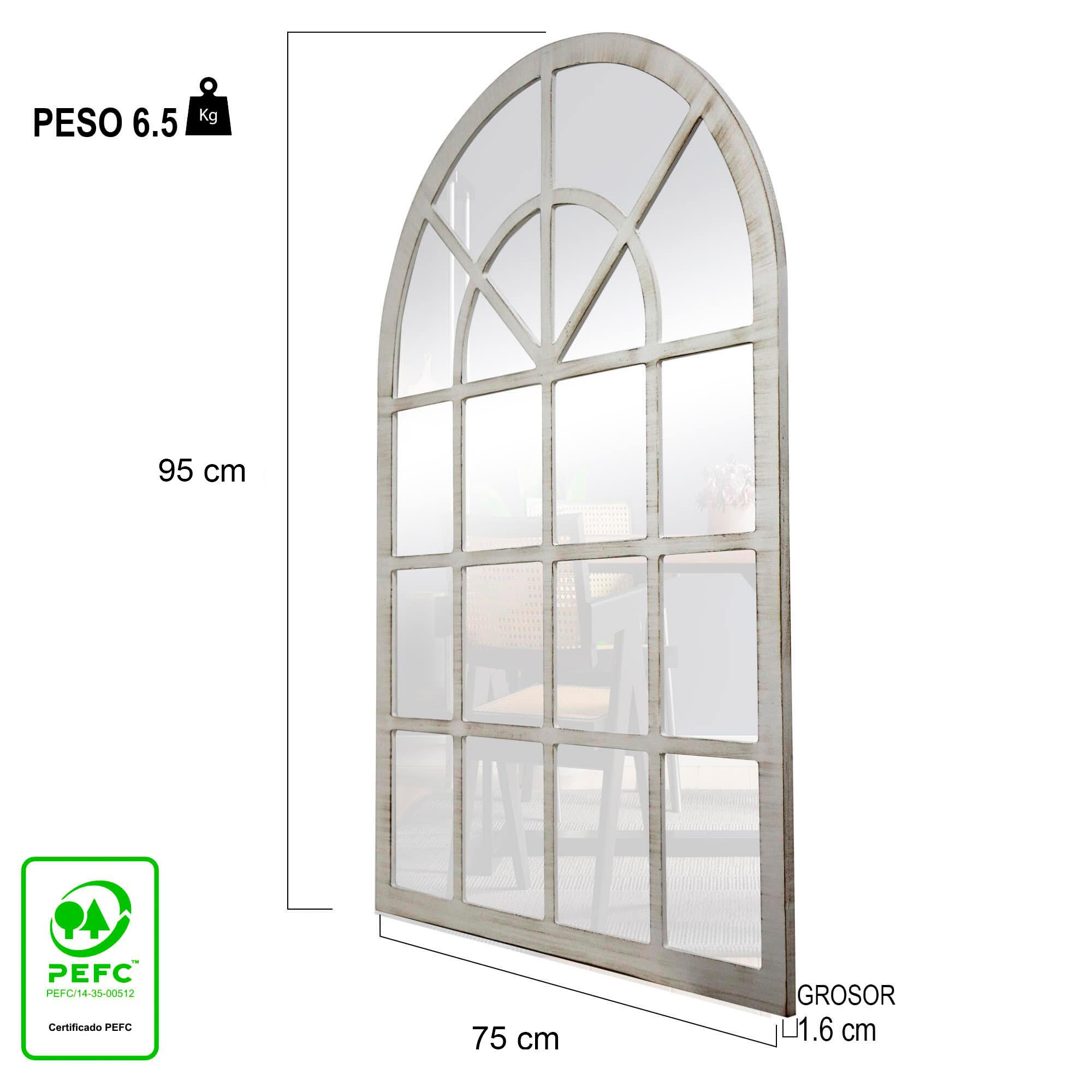 Espejo enmarcado con pie (suelo) rectangular Catania MDF blanco mate de 75x95 cm. Apto para baños. - 3