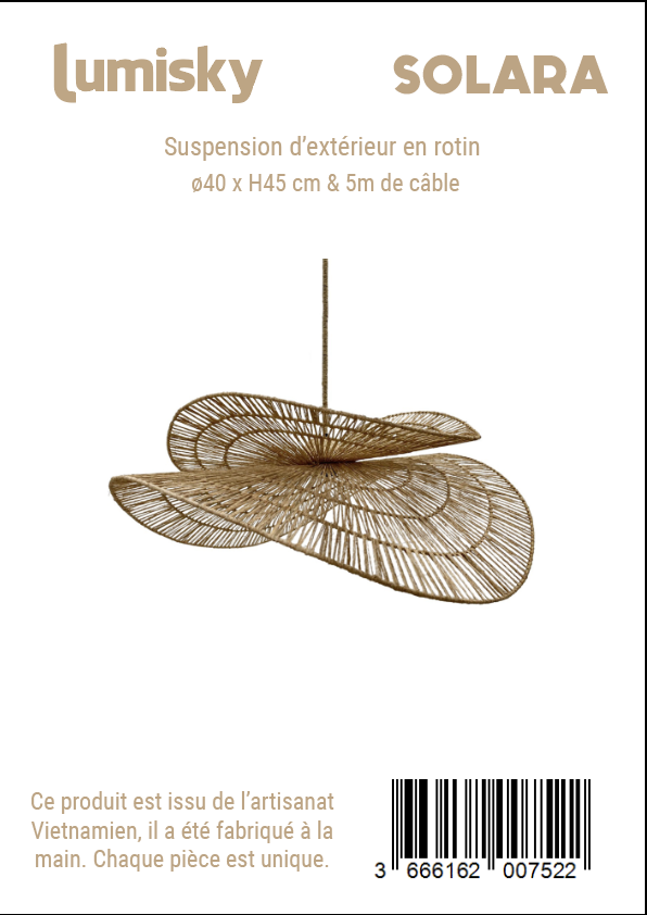 Suspension extérieure rotin E27 max 25W Solara LUMISKY - 2