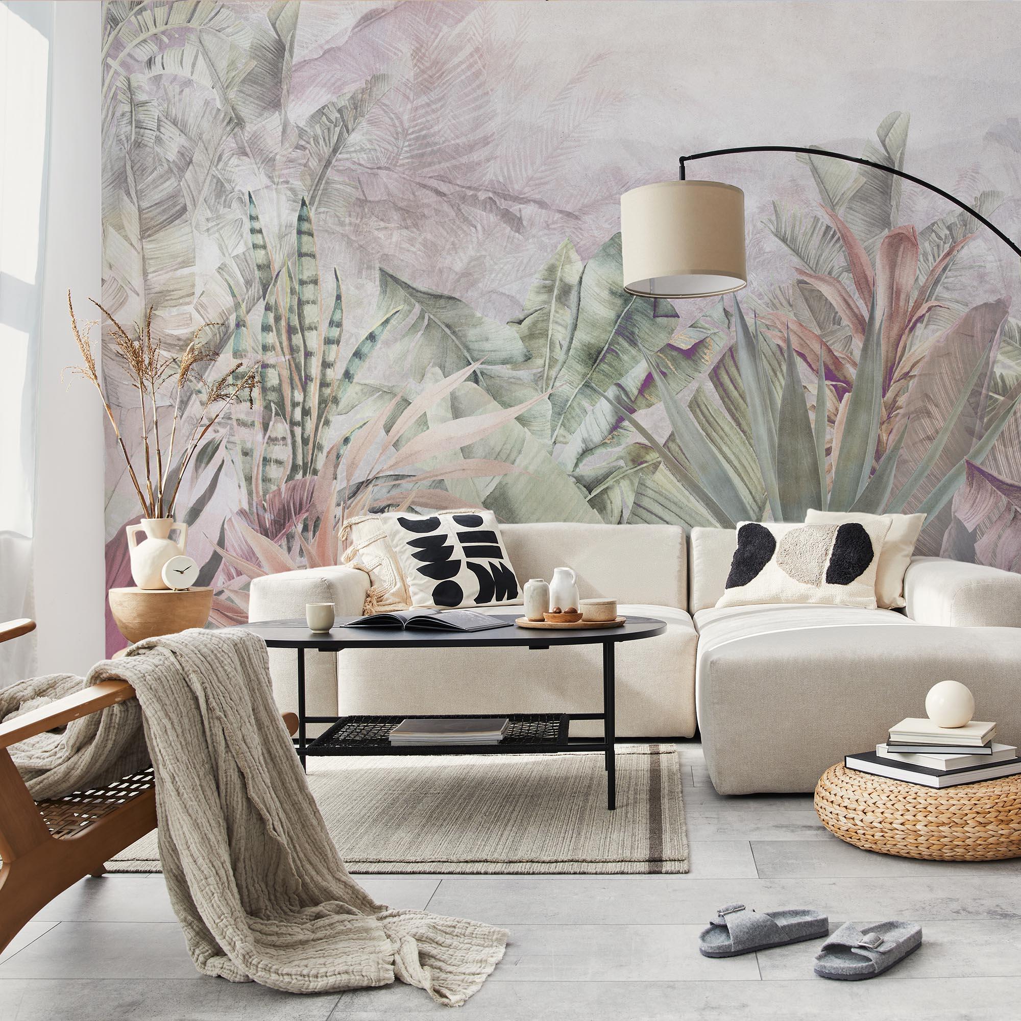 Mural pvc naturaleza tropical sage gris / plata de 193 x 260 cm motif