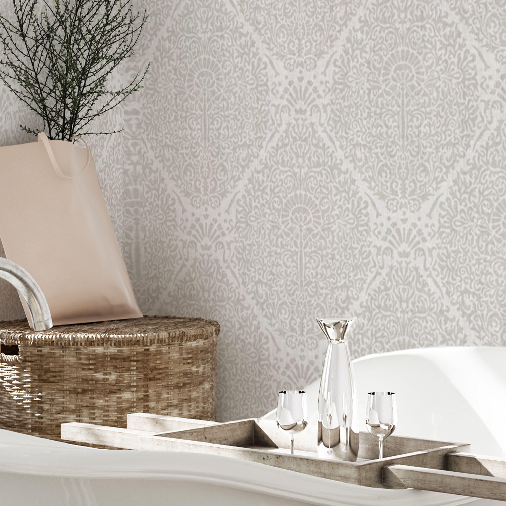 Papel pintado vinilo adhesivo geométrico eloisa beige motif 129cmx2.6m lavable apto para cocinas o baños